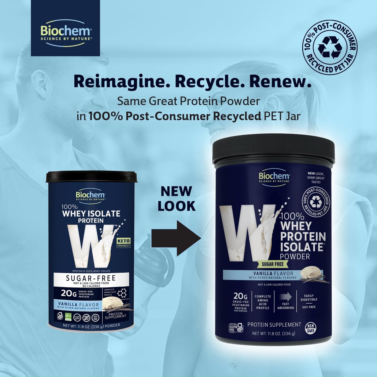 Biochem 100% Whey Sugar-Free Vanilla 20g, 11.8oz, Certified Vegetarian, Certified Gluten Free, Certified Non-GMO Tested, Keto Friendly, Grass-Fed