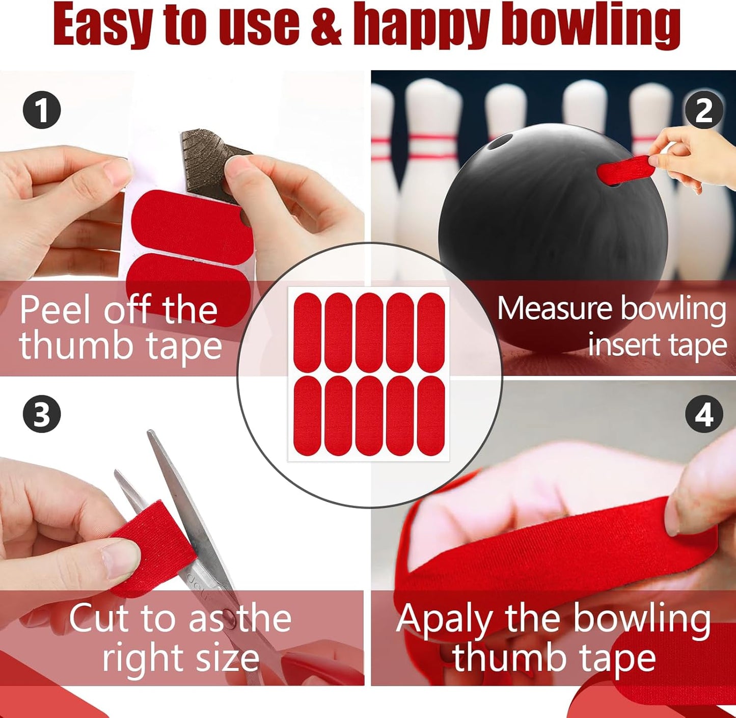 100 PCS Bowling Thumb Tape - Bowling Finger Tape - Thumb Tape Protector for Bowling(Multiple Colors, 1 x 2.8 Inches, Breathable)