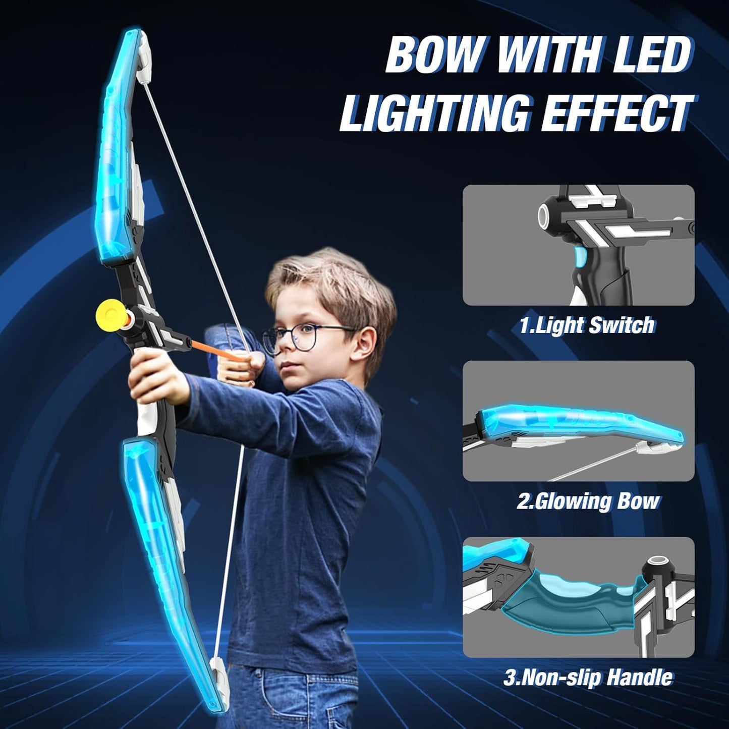 2 Pack Bow and Arrow with Moving Target for Kids, LED Light Up Archery Set with 24 Suction Cup Arrows, 6 Score Targets & 2 Quiver, Indoor Outdoor Sport Gifts for Boys Girls Ages 4-12