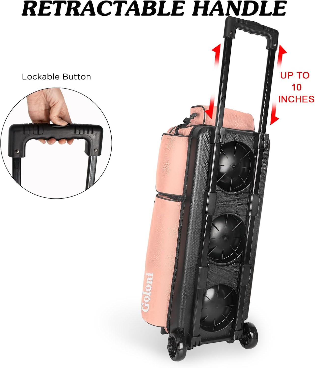 Goloni 3 Ball Bowling Bags with Wheels - Rolling Bowling Bag for 3 Balls & Accessories - Retractable Handle Extends to 38