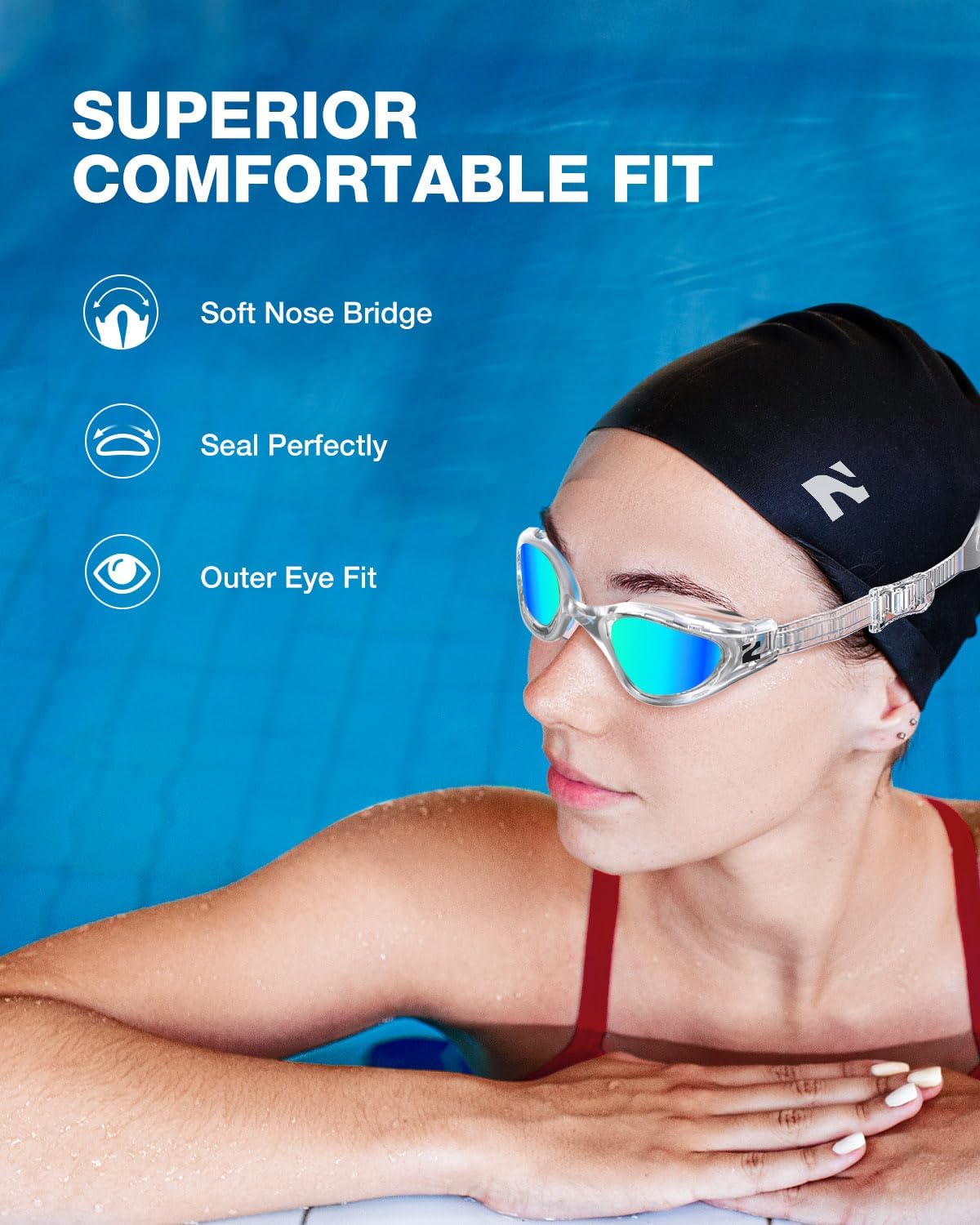 ZIONOR G1 Lite Swim Goggles with Swim Cap Comfortable Anti-fog Swimming Goggles Cap Set for Adult Men Women