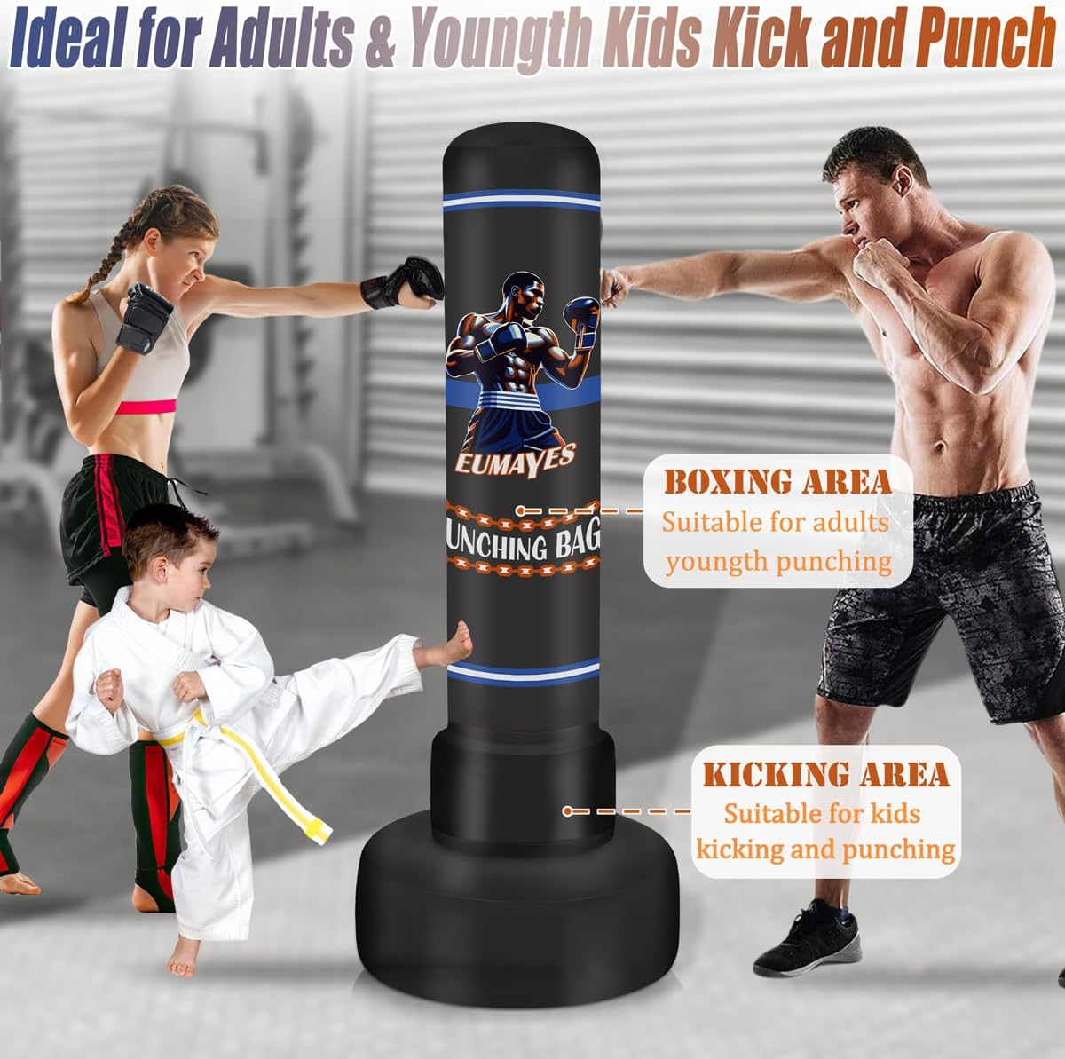 Freestanding Punching Bag for Adults Teens, 71" Heavy Punching Bag with Stand and Boxing Reflex Balls & Electric Air Pump, Inflatable Kickboxing Bag for Training MMA Thai Fitness Karate