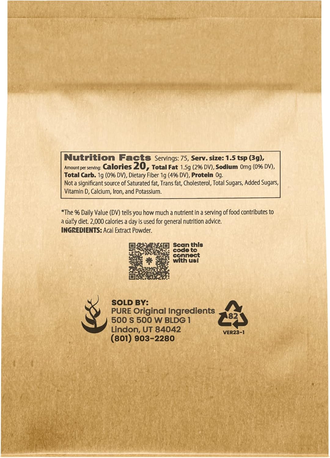 PURE ORIGINAL INGREDIENTS Acai Berry Powder (8 oz) Superfood, Vegan, Non-GMO, Gluten-Free