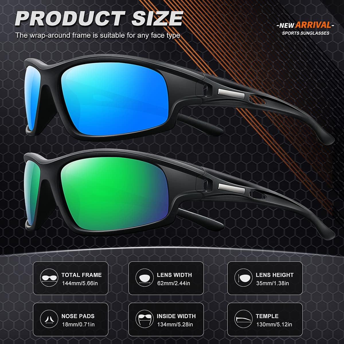 Polarized Sports Sunglasses for Men 100% UV Protection Wrap Around Unbreakable Sun Glasses for Fishing Driving