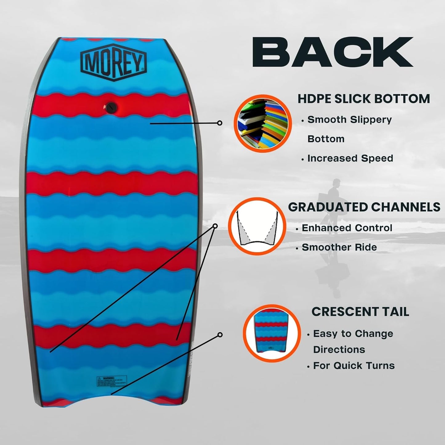 MOREY® Big Kahuna 44" The Original Bodyboard for Tall Riders. Body Board for Beach, Re-Engineered 2025 Model