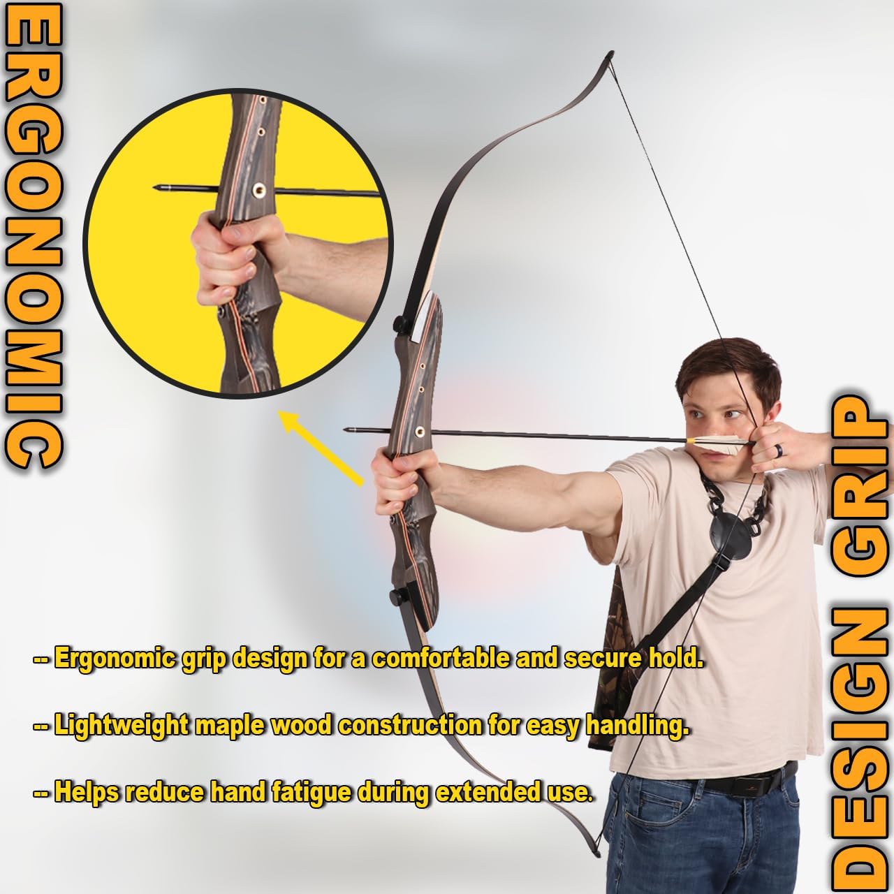 JEKOSEN Recurved Wooden Takedown Archery Bow 62" Hunting Bow - Arrows Quiver Bag and Bow Stringer Tool Included - Right & Left-Handed 25-55 LBS Draw Weight