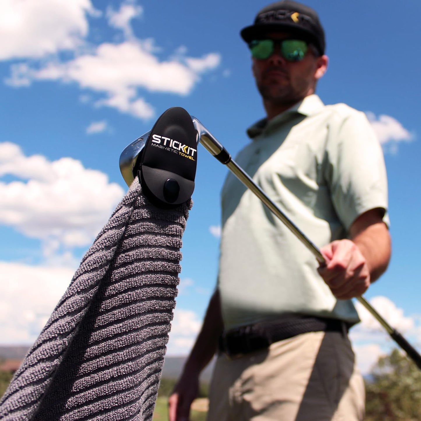 STICKIT XL Magnetic Golf Towel, Premium 35" x 20" Microfiber with Deep Waffle Pockets, Industrial Strength Magnet for Secure Hold to Golf Carts & Clubs, Ultra-Absorbent, Fast-Drying, Easy-Clean Design