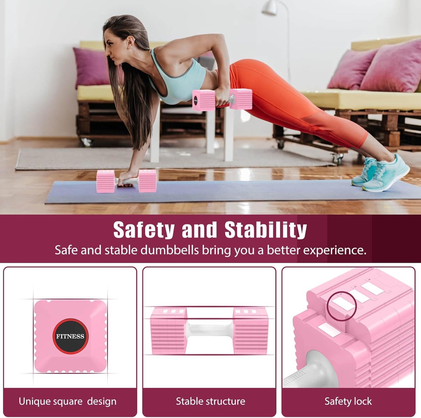 Adjustable Weight Dumbbells Set of 2, 3.4lb/5.7lb/8lb/10.3lb/12.6lb Each Hand Weight Sets for Women/Men, Adjustable Dumbbells Set for Home Gym Fitness Workout Strength Training