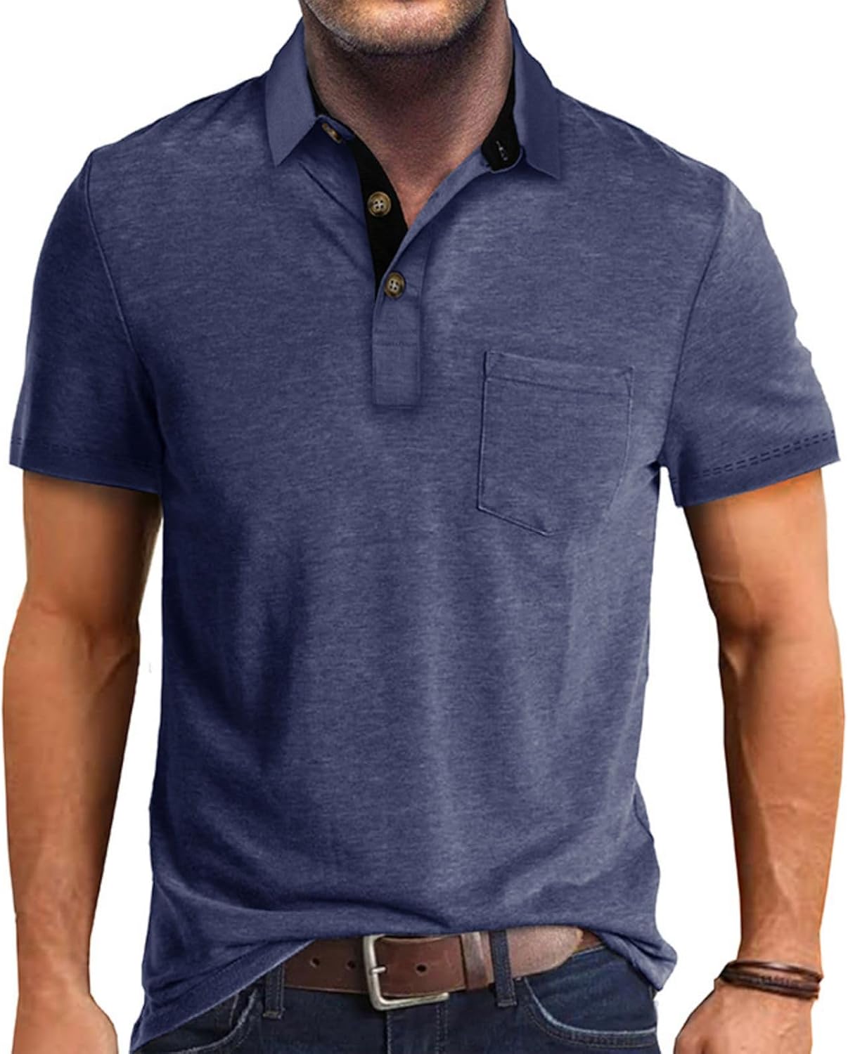 Men's Casual Polo Shirts Classic Button Basic Short Sleeve Shirt Solid Color Cotton Tees Golf Stylish Tops