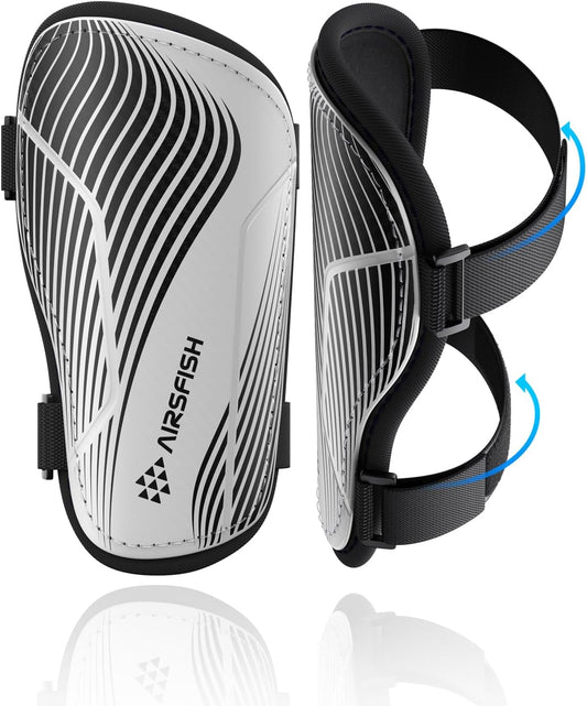 Shin Guards Soccer Kids Youth, CE Certified Airsfish Shin Guard Protection Gear for 2-18 Years Old Boys Girls Teenagers High Impact Resistant Breathable Comfortable 1 Pair 4 Sizes