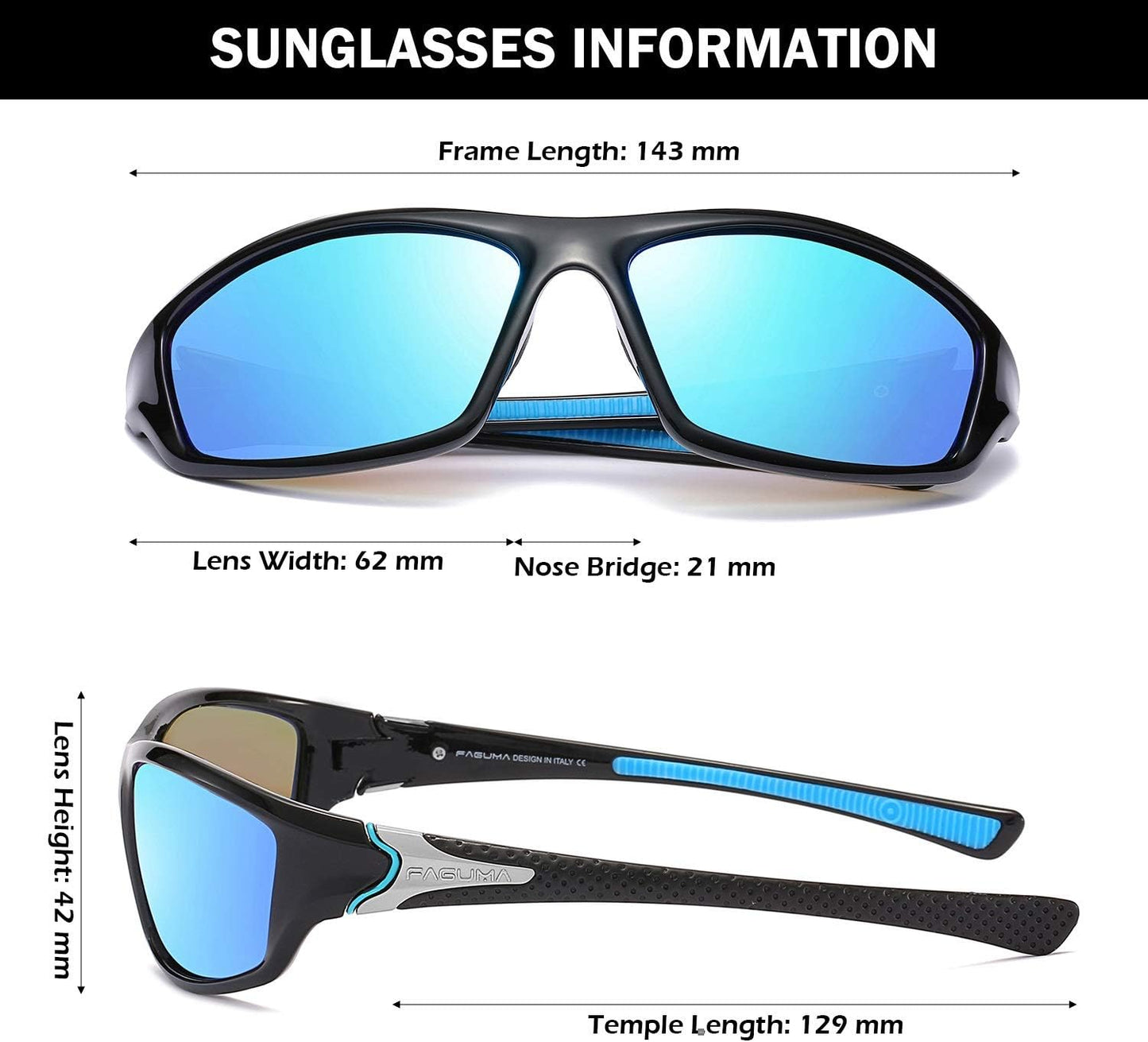 FAGUMA Sports Polarized Sunglasses For Men Cycling Driving Fishing UV400 Protection