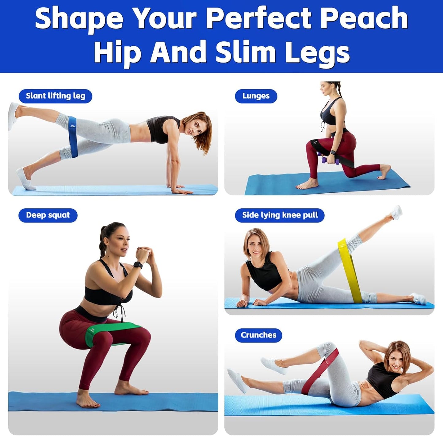 Resistance Bands for Working Out - Exercise Bands Set with Workout Guide - Fabric Elastic Bands for Physical Therapy - Fitness Bands Ideal for Legs Hip Glute