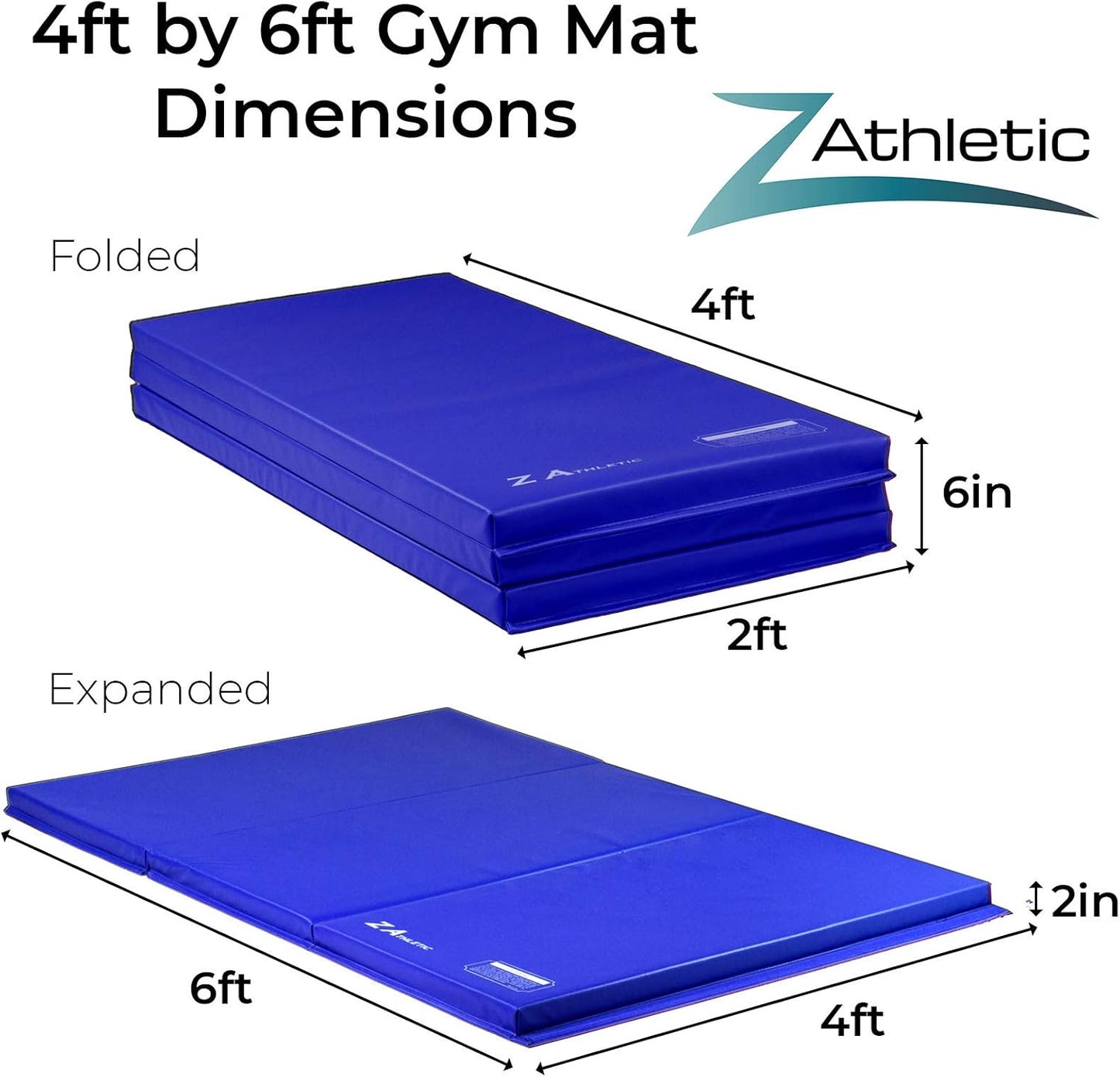 Z Athletic Folding Mat for Gymnastics, Tumbling, Cheerleading, and More, 4 Ft x 6 Ft x 2 In