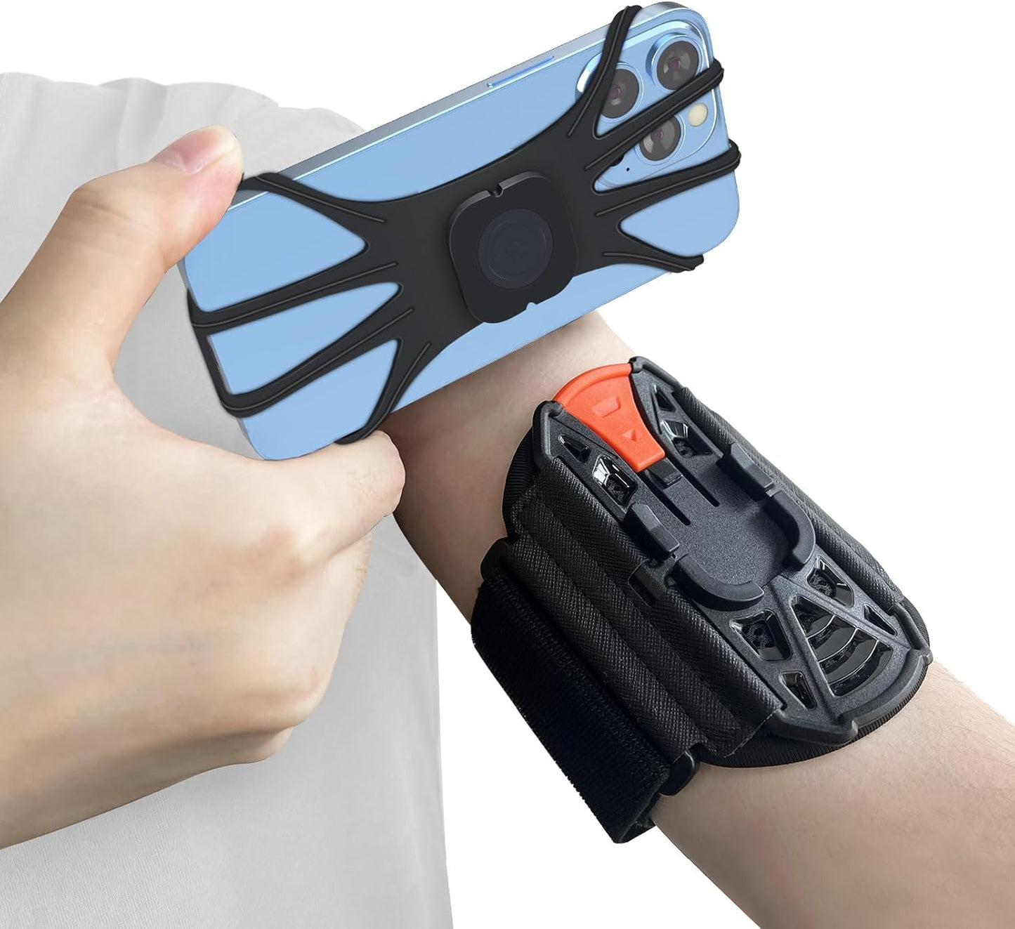 Armband Phone Holder 360° Rotation & Detachable, Compatible with iPhone 15/14/13/12/Pro/Pro ect., for Samsung, and More Fits 4''-6.5'' Phones Ideal for Walking Running