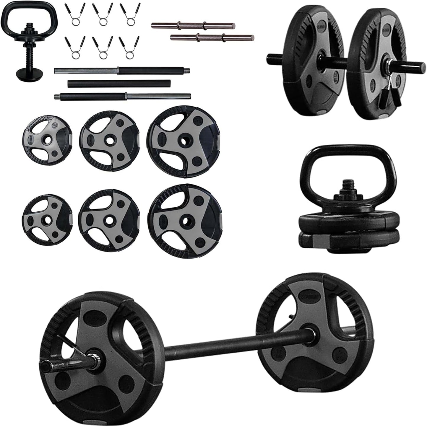 US Weight Adjustable Weight Set with 55" Barbell, Dumbbells, and Kettlebell Handle – Versatile Exercise Equipment for Home Gym Workouts