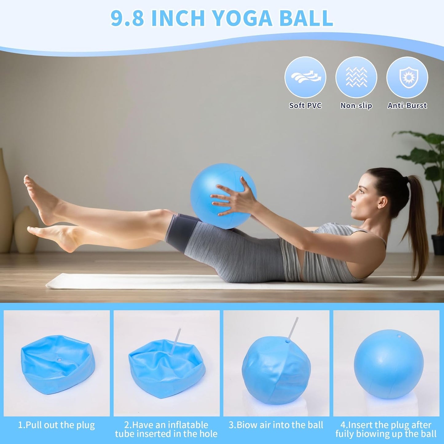 Pilates Essentials Kit for Home Women, Pilates Equipment for Workouts, 6 Fabric Resistance Bands, 12 Inch Magic Circle Yoga Ring, Mini Exercise Ball, Great Exercise Equipment