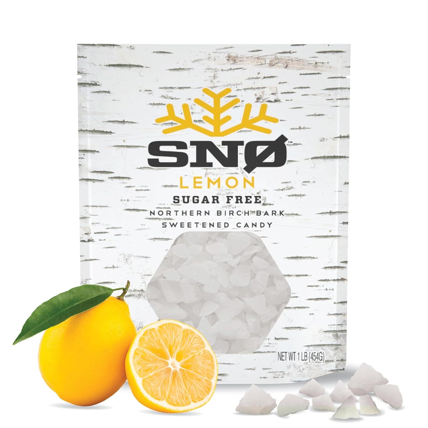 Lemon Xylitol Candy Chips - SNØ 1LB Bag- Sugar-Free Candy With Only 2 Ingredients | Low Carbs, Diabetic-Friendly, Non-GMO, Vegan, GF & Kosher | Purest candy in the world!