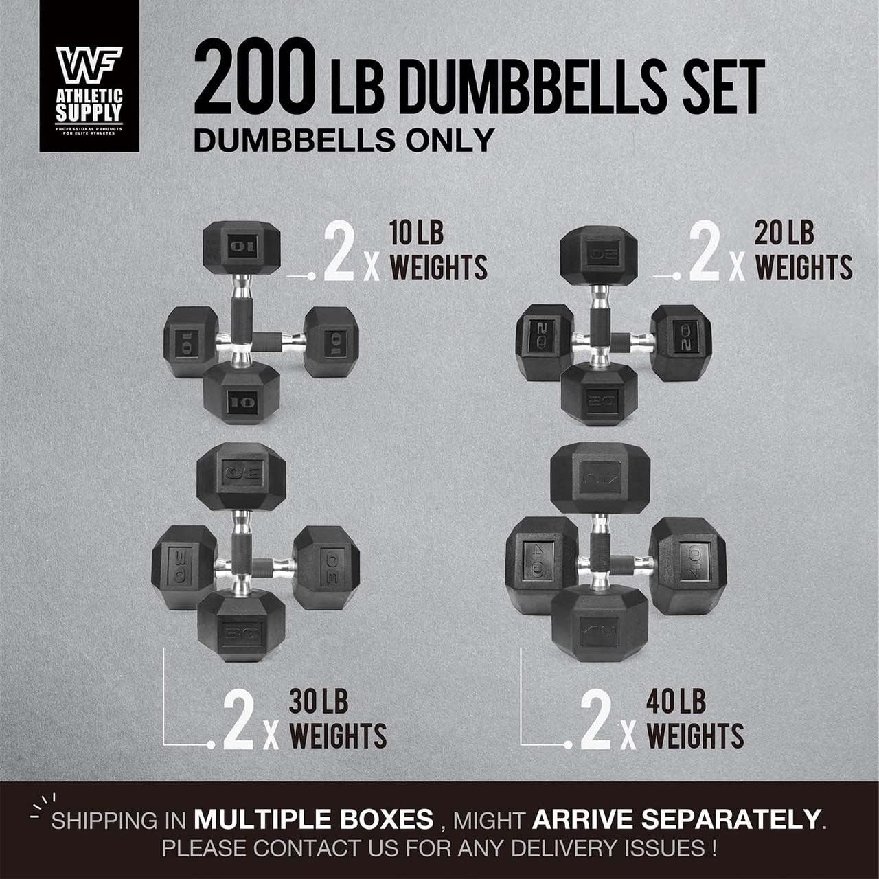 WF Athletic Supply Rubber Encased Hex Dumbbells with Rubber Grip Contoured Handle for Muscle Toning, Strength Building & Full Body Workout