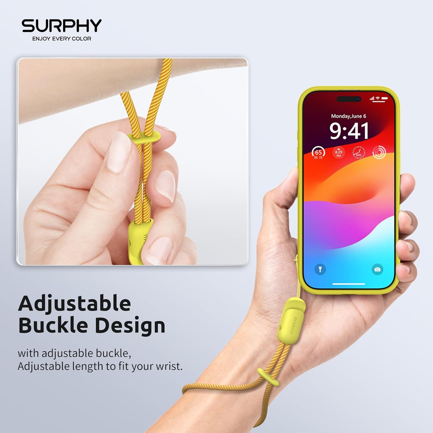 SURPHY 2 Pack Phone Lanyard for Cellphone Case, Phone Wrist Strap for Case, Cellphone Strap with 2-Color Braided, Charm Wrist Lanyard for Women and Men, Yellow & Gray