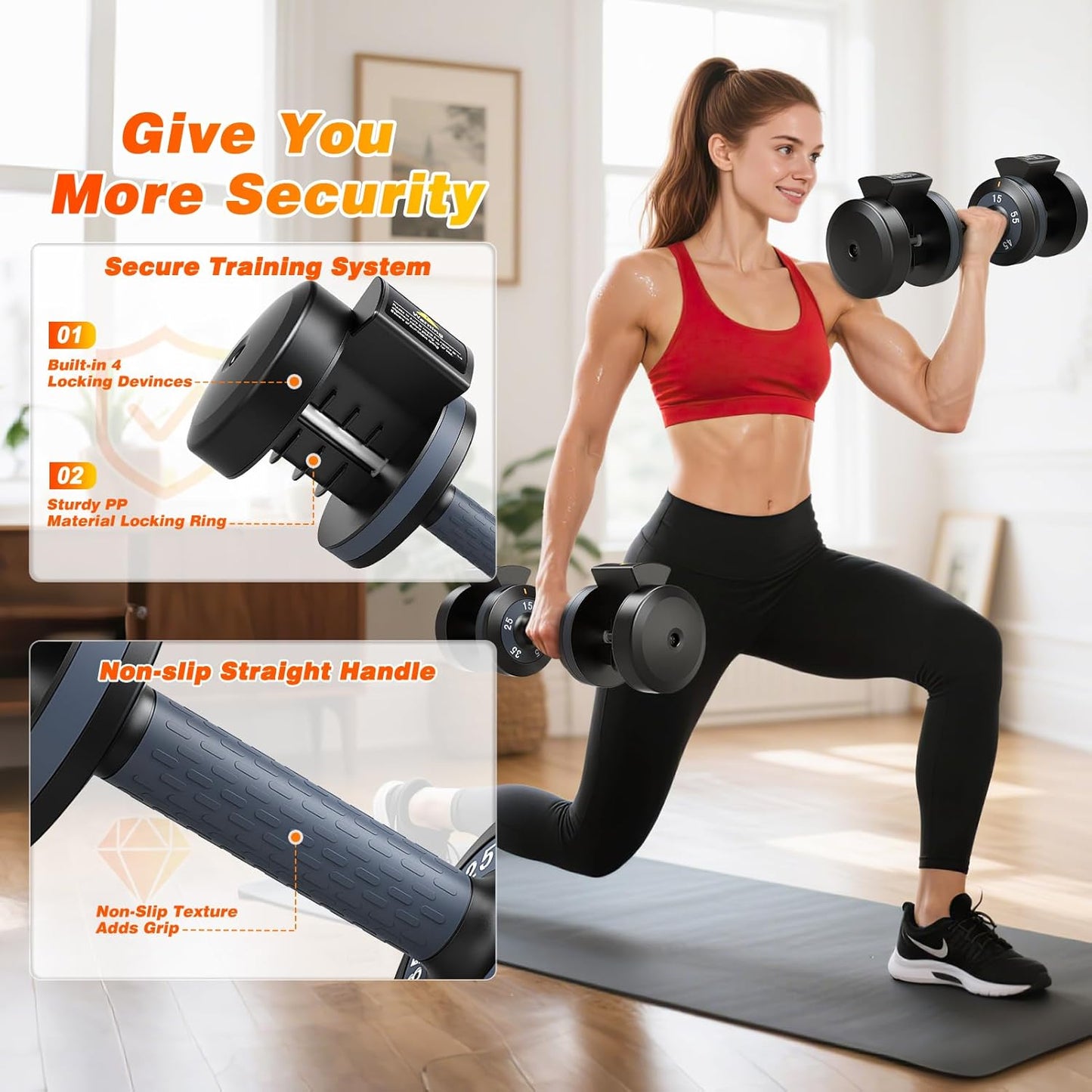 XDDIAS Adjustable Dumbbell Set of 2-25LB/55LB Set-1Sec Adjustable Dumbbell Weights-5 in 1 Free Weights Dumbbells Set with Effortless Tray/No-Slip Handle-Compact Size for Women/Men at Home Gym