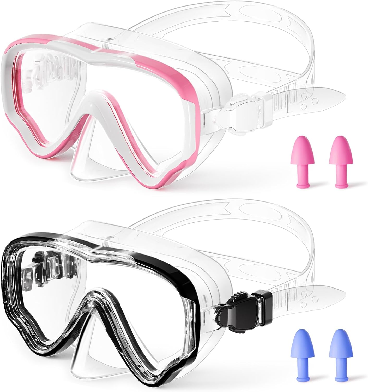 Kids Swim Goggles with Nose Cover, Snorkel Diving Mask Anti-Fog Anti-UV, Snorkeling Gear Swimming Goggles for Kids 3-14 2PCS