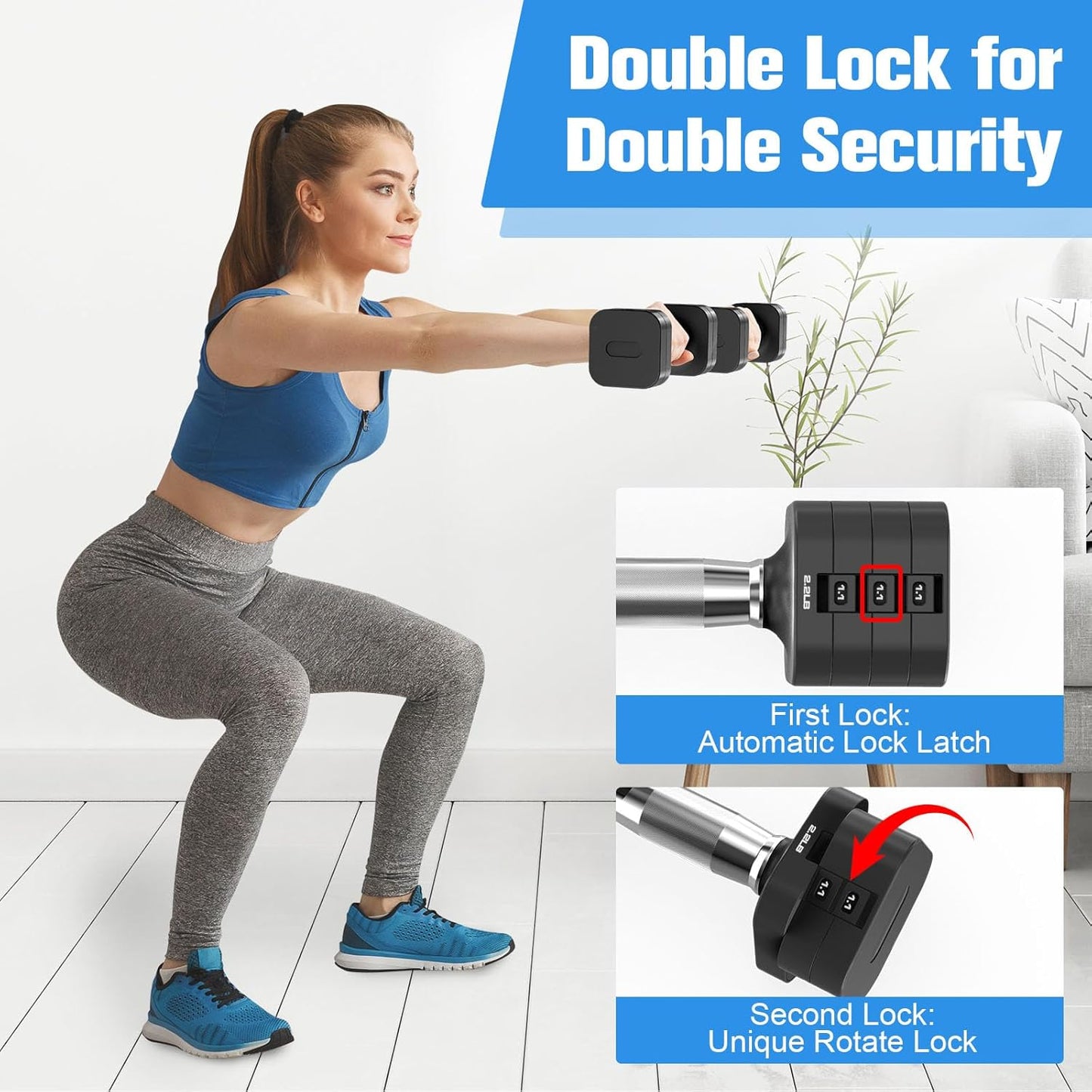 22LBS Adjustable Dumbbells Set, Adjustable Weight Dumbbells with 4 Levels 4.4lb, 6.6lb, 8.8lb, 11lb, Hand Weights Sets for Women/Men Home Gym Full Body Workout