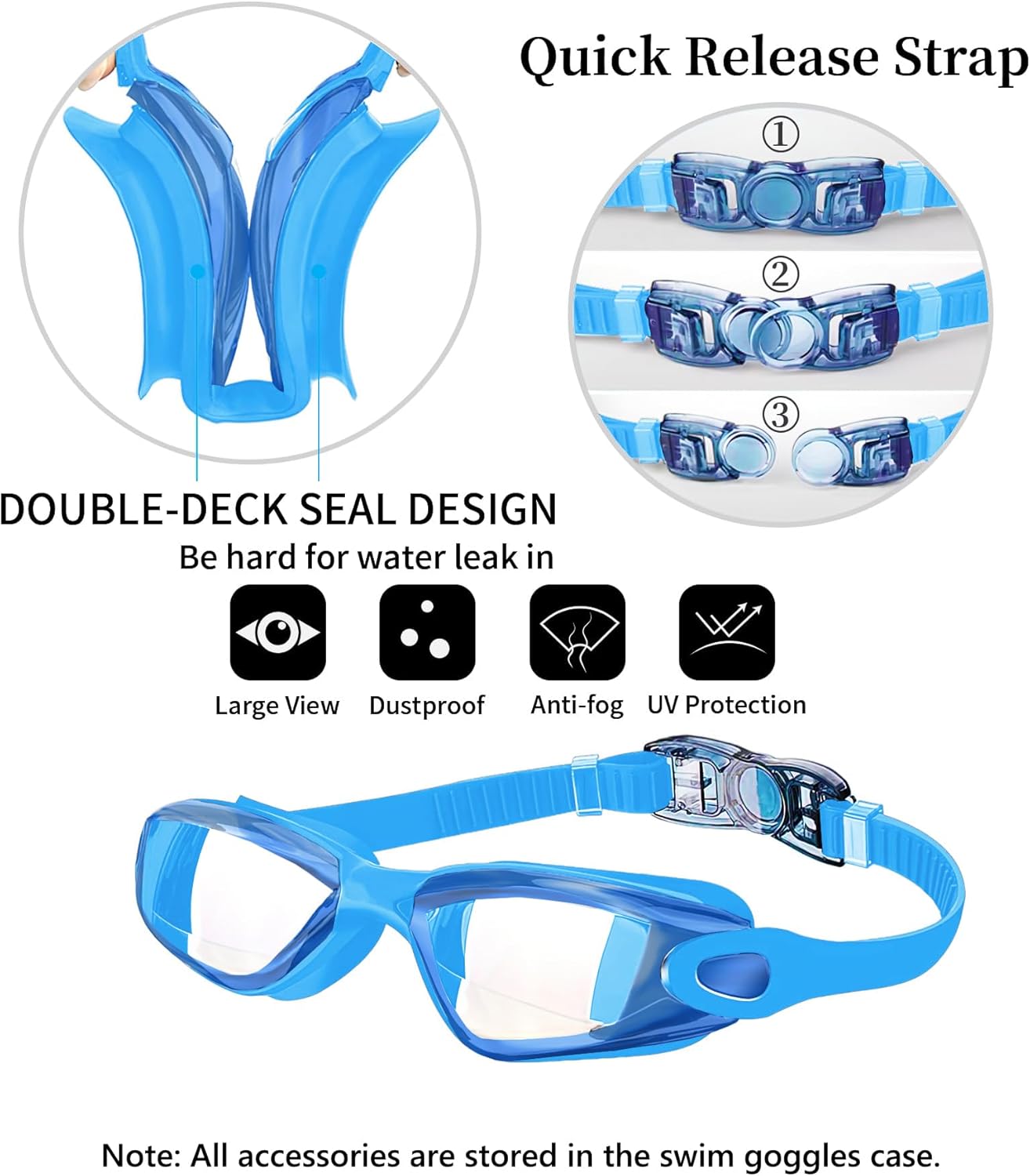 Swim Goggles Swimming Goggles No Leaking with Nose Clip, Earplugs, Swim Cap and Case for Men Women