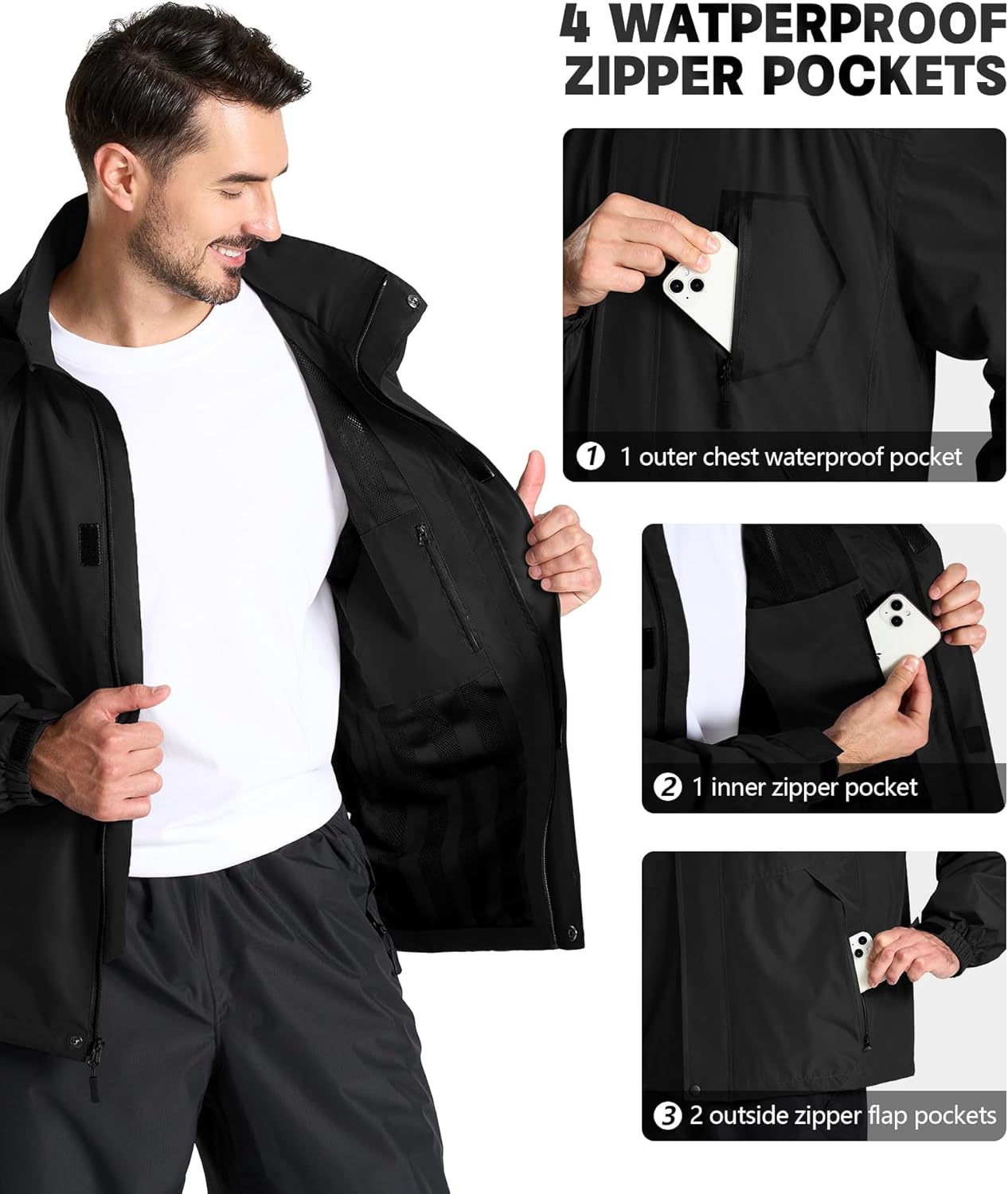 SWISSWELL Mens Rain Jackets Waterproof with Hood Men Windbreaker Jackets Lightweight Rain Coats for Golf Fishing Hiking