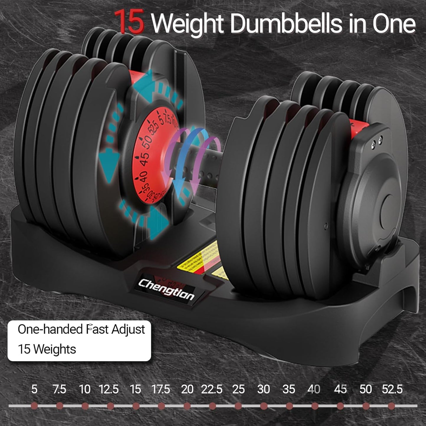 Adjustable Dumbbells 25/52.5 lbs, 9/15 in - Adjustable Weight Dumbbell Set for Full Body Exercise Training Fitness Workout in Home Gym