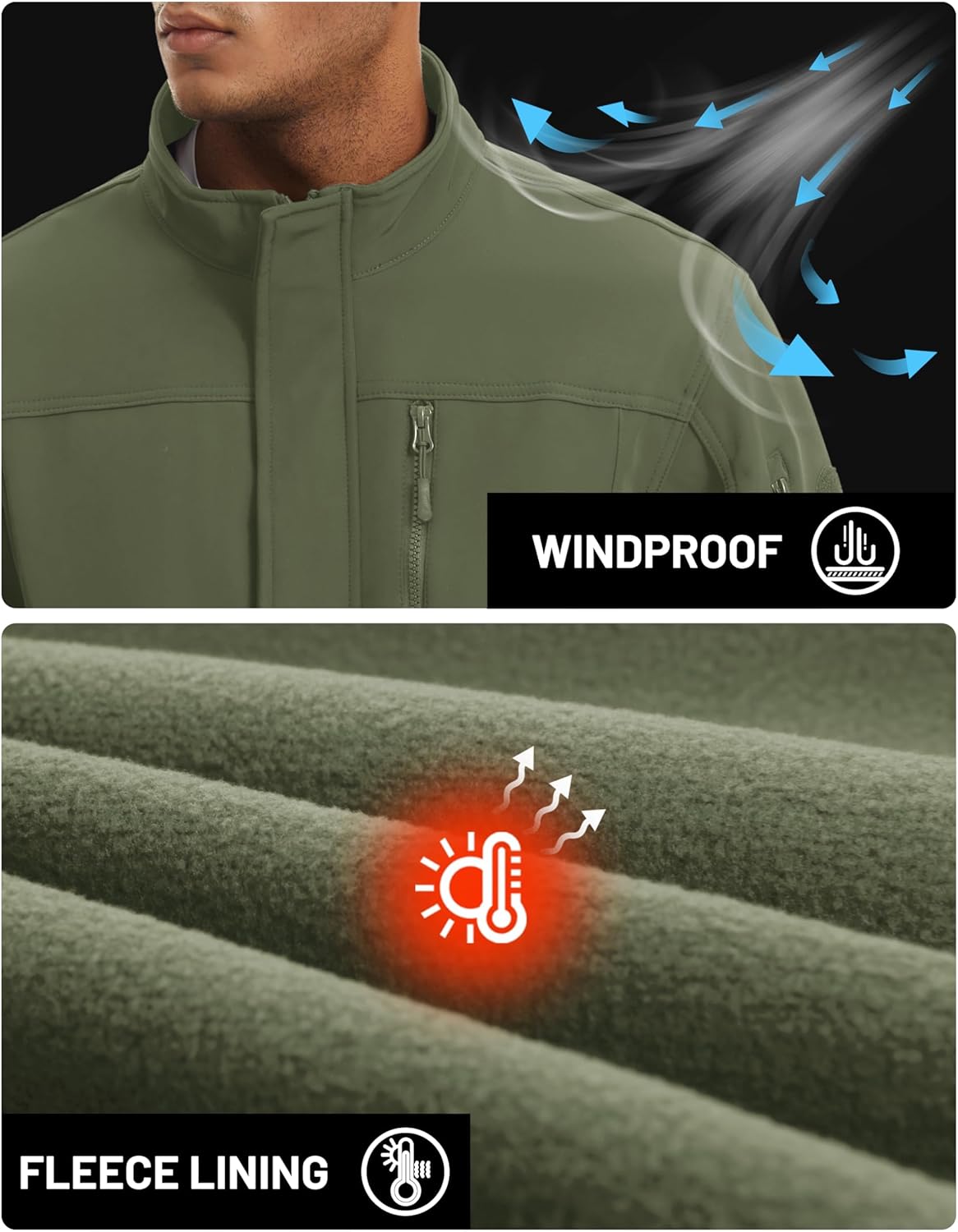 TACVASEN Men's Tactical Softshell Jacket Fleece Lined Water Resistant Windbreaker Military Lightweight Coat for Hiking