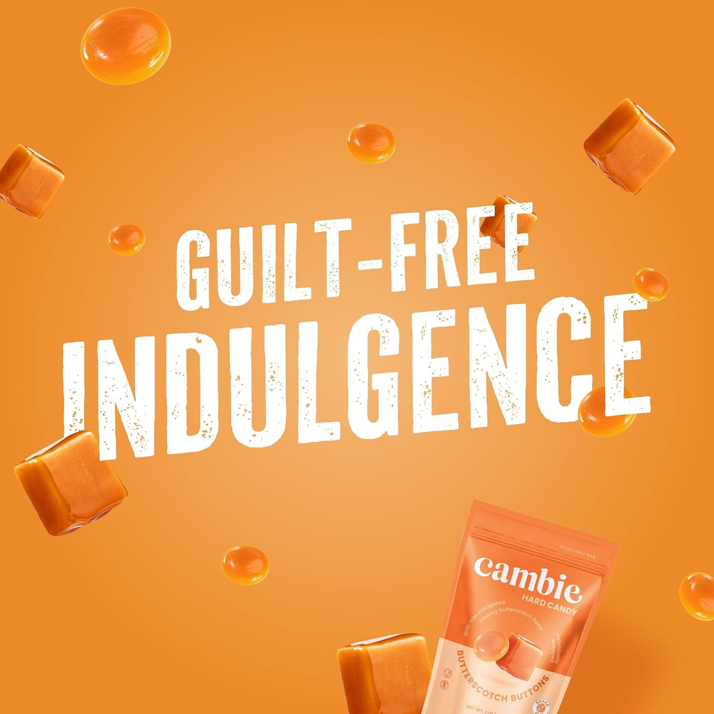 Cambie Sugar Free Butterscotch Hard Candy – 1 lb of Individually Wrapped Sugar Free Hard Candy, Smooth & Creamy Butterscotch Buttons, Keto & Diabetic Friendly