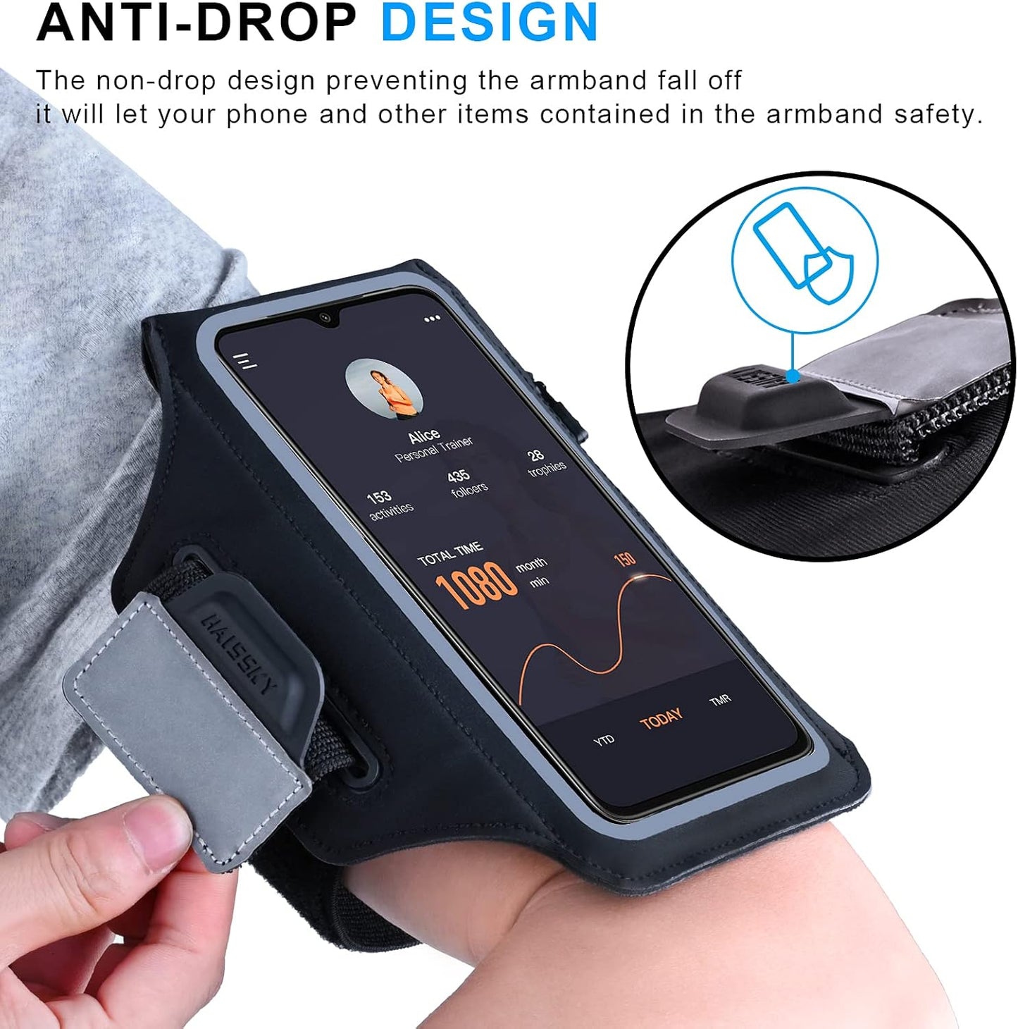 Running Armband with Earphone Bag Cell Phone Armband for iPhone 16/15/14/13/12 Pro, Galaxy S21/S20, Water Resistant Sports Phone Holder & Zipper Slot Car Key Holder for 6.4 inch Phone