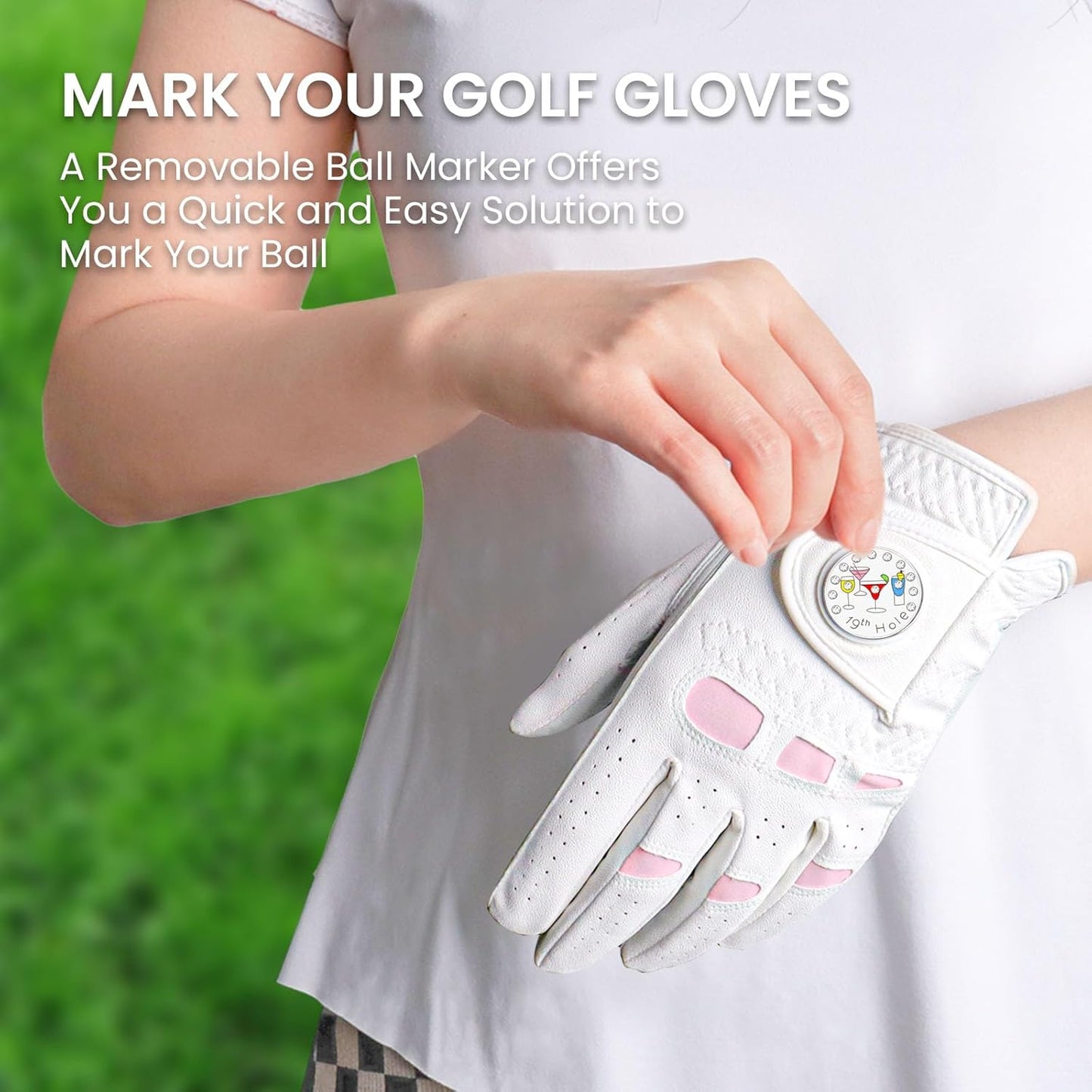 Golf Gloves Women Leather with Ball Marker 3 Pack, Left Hand Right Stylish Pink All Weather Grip Breathable Glove, Fit Sizes Small Medium Large for Womens Ladies