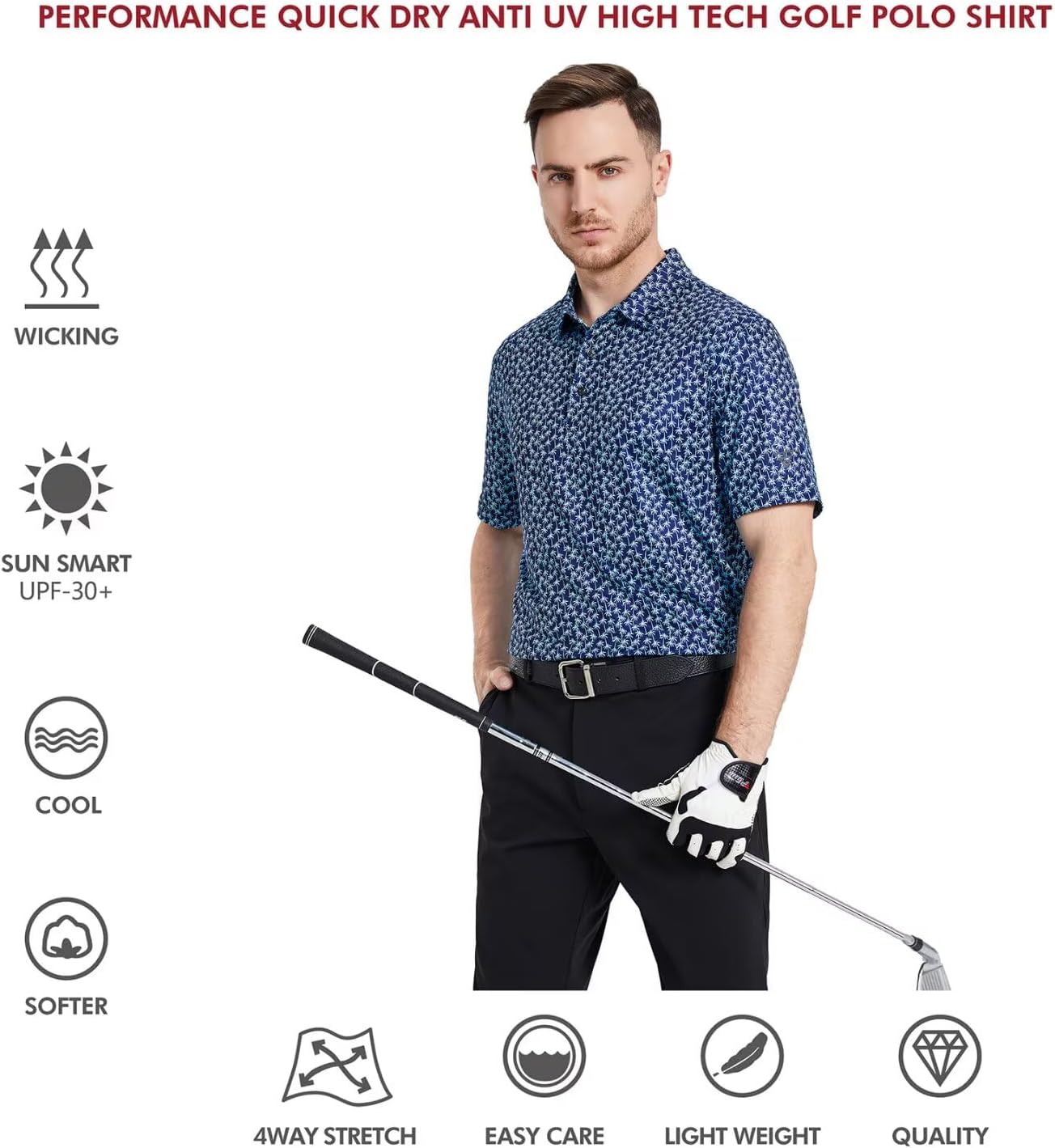 Men's Golf Polo Shirts Short Sleeve Striped Performance Moisture Wicking Dry Fit Golf Shirts for Men