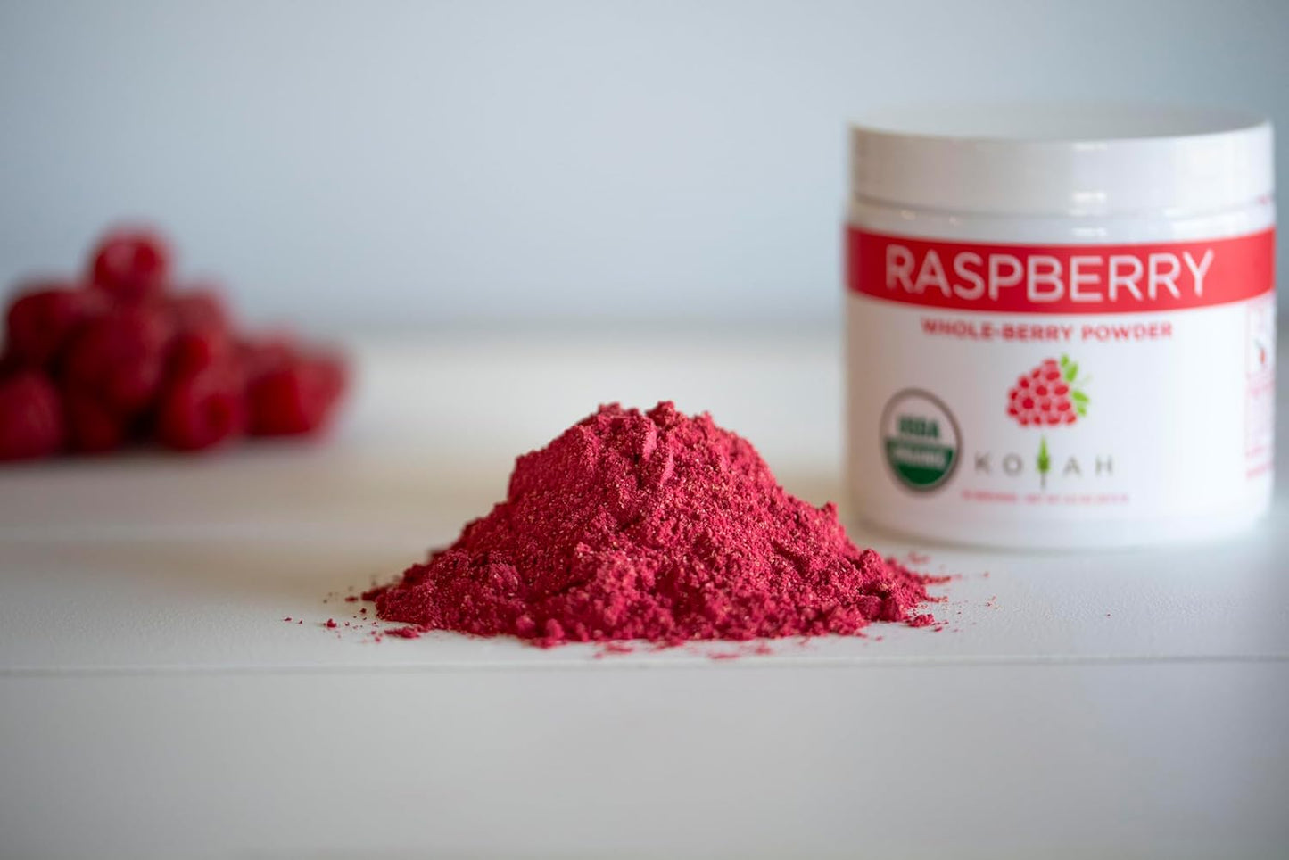 KOYAH - Organic Raspberry Powder 30 Servings (1 Scoop = 15 Raspberries), Freeze-Dried, Whole-Berry Powder, Equivalent to 450 Raspberries