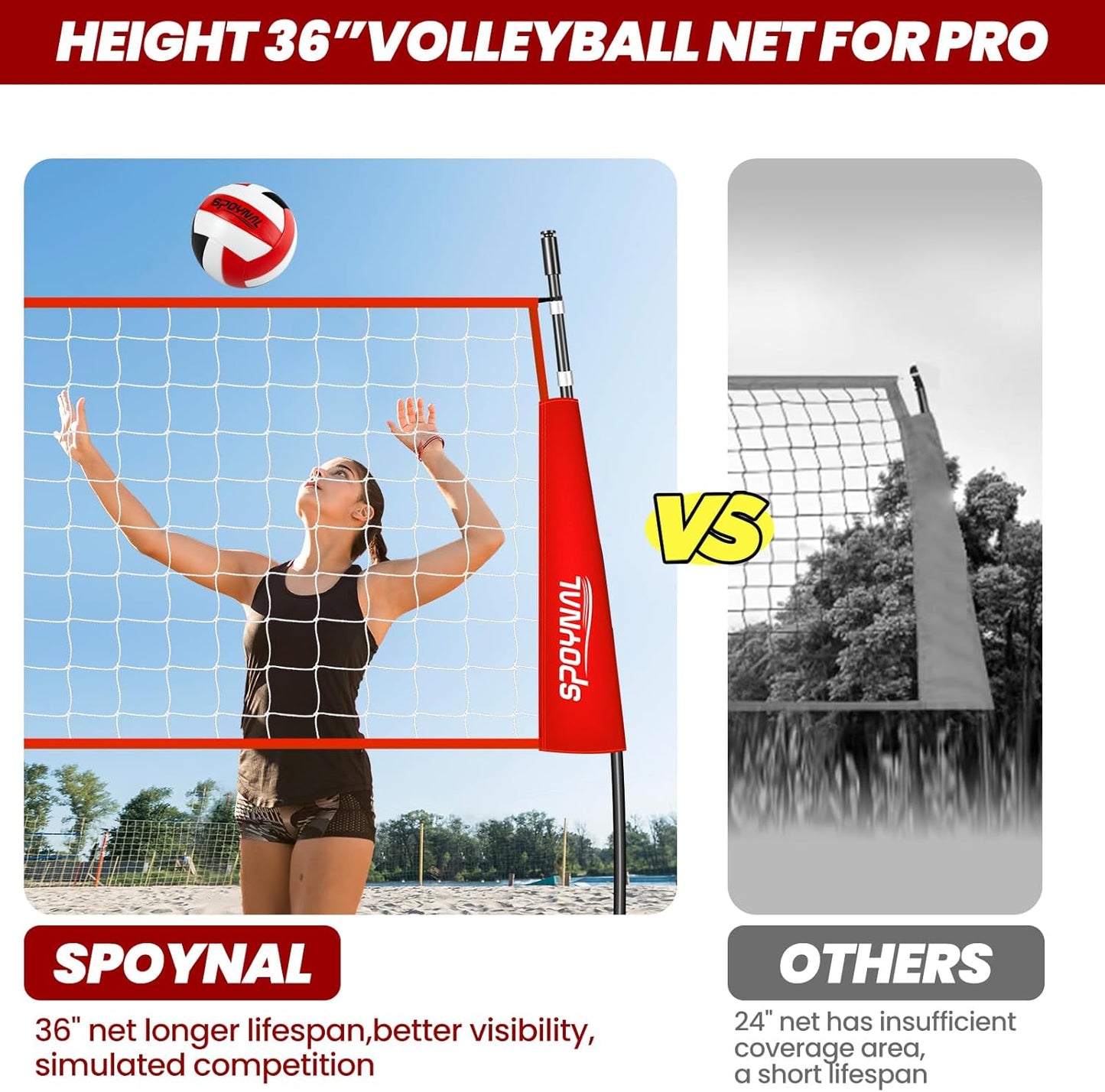 12FT/20FT Portable Volleyball Net Volleyball Net for Backyard Freestanding Volleyball Practice Net Outdoor Indoor Volleyball Training Set with Adjustable Height Carry Bag and Volleyball
