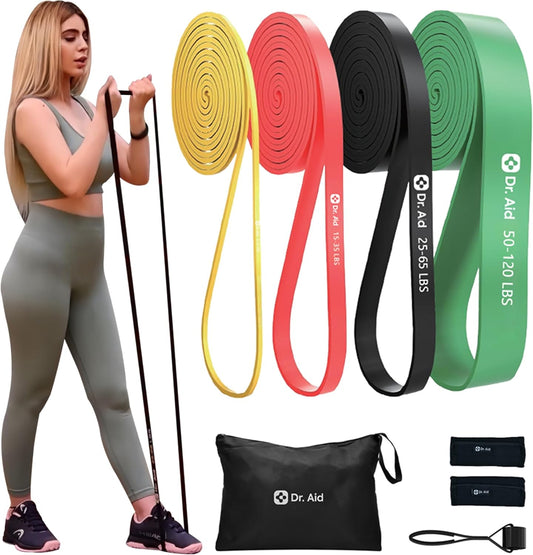 Dr. Aid Pull Up Resistance Bands Set – Elastic, Smell-Free Premium Latex Exercise Bands for Men & Women, Tear-Resistant Workout Bands for Full-Body Strength Training, Physical Therapy, Yoga, Pilates