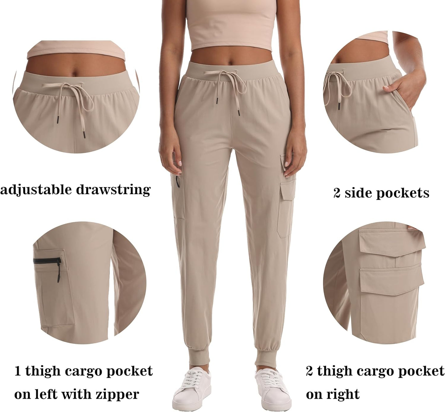 Women's Lightweight Hiking Joggers with Pockets - Water Resistant Cargo Pants for Outdoor Workouts Camping
