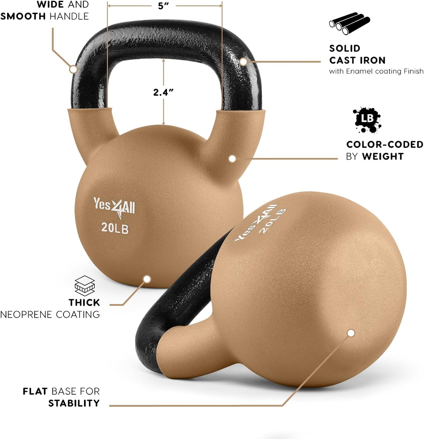 Yes4All Kettlebells 5lbs-65lbs & Kettlebell Sets Adjustable Weights, Kettlebell for Weight Training, Home Workout Equipment with Secure Grip for High Rep, Exercise Equipment