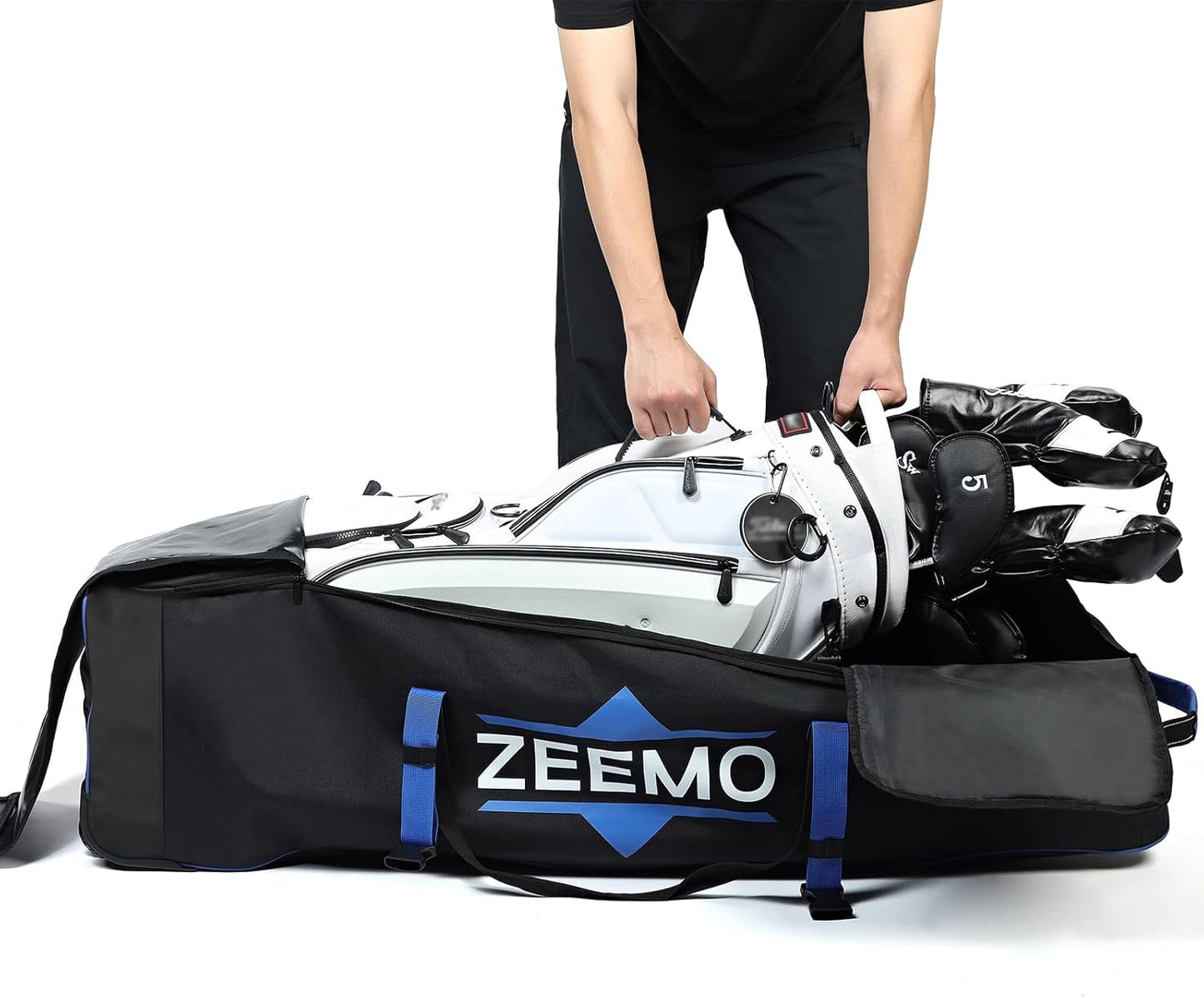 ZEEMO Golf Travel Bag, Full-Open Protective & Wheeled Airline-Approved Case for Clubs, Cart&StandBag, Soft-Sided Waterproof Cover Made of Heavy Duty Oxford