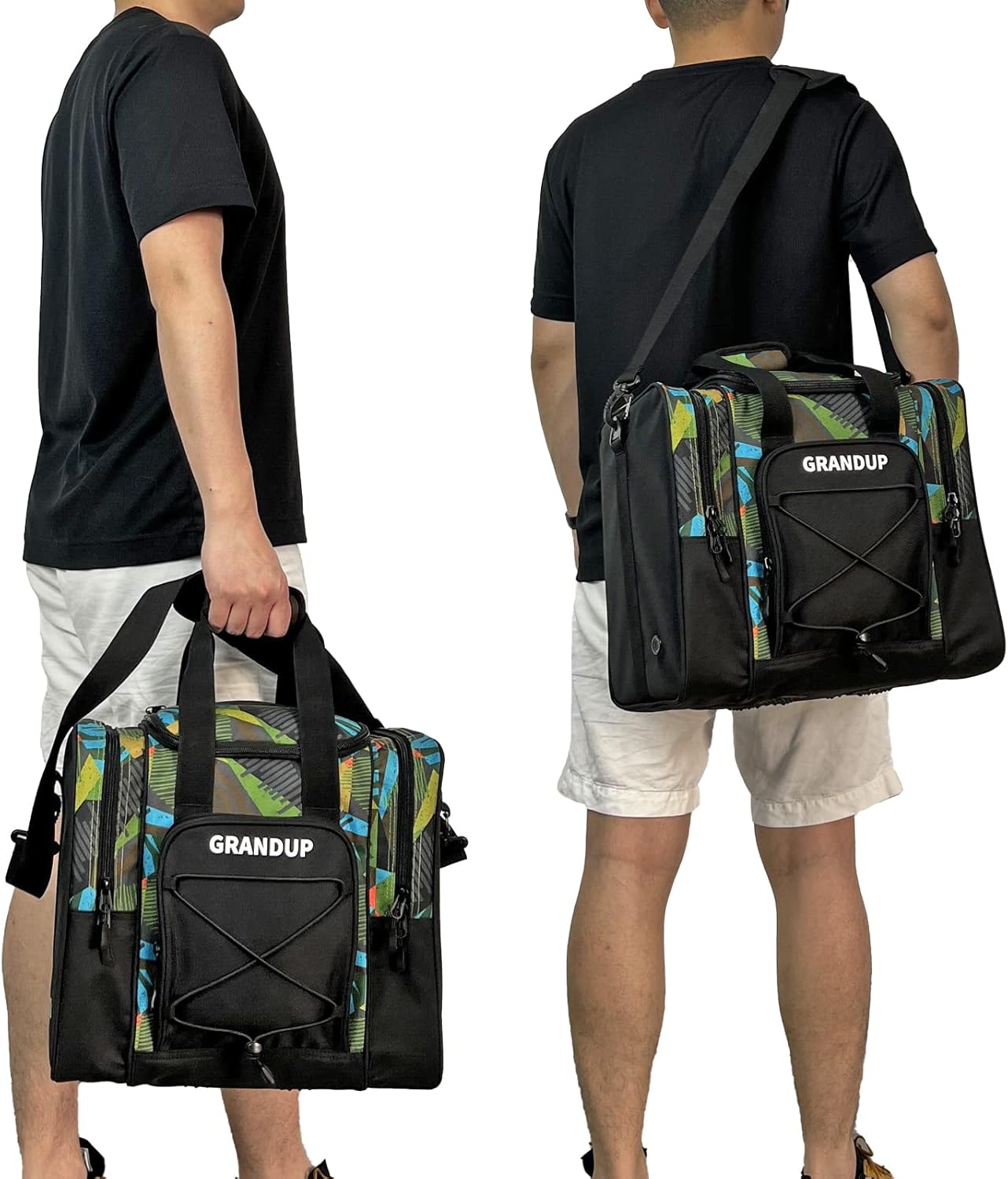 GRANDUP Bowling Ball Bag for Single Ball - Black Bowling accessories Ball Tote Bag Bowling Bag with Padded Ball Holder - Fits Bowling Shoes Up to Mens Size 14