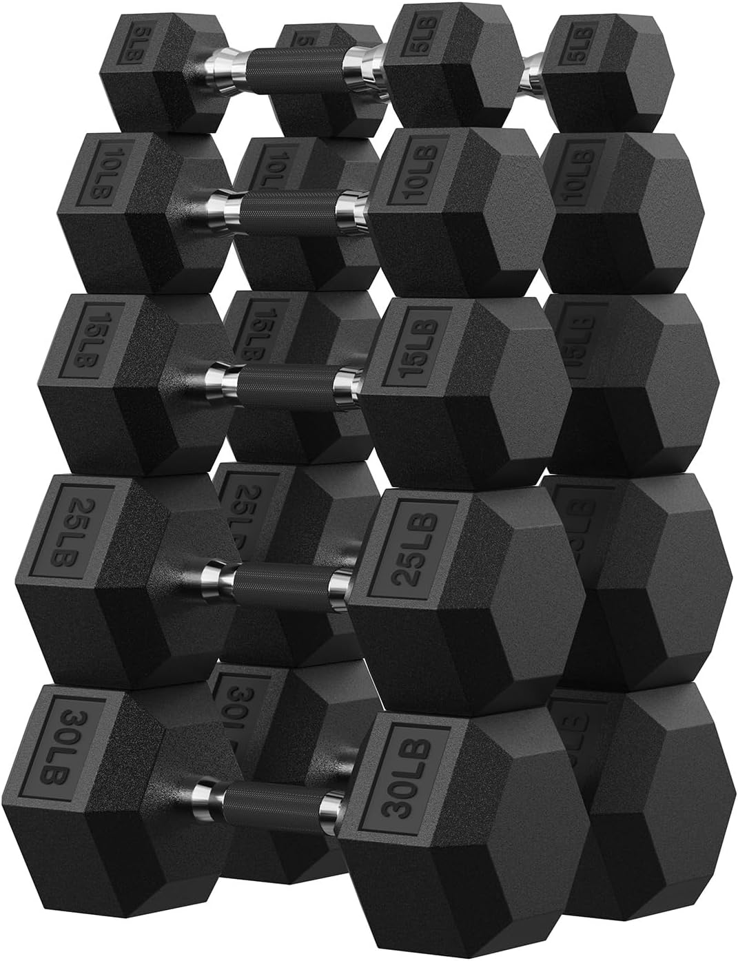 Hex Dumbbell 45-480 lb Set, Rubber Encased Exercise & Fitness Dumbbells for Home Gym, Hand Weights for Strength Training