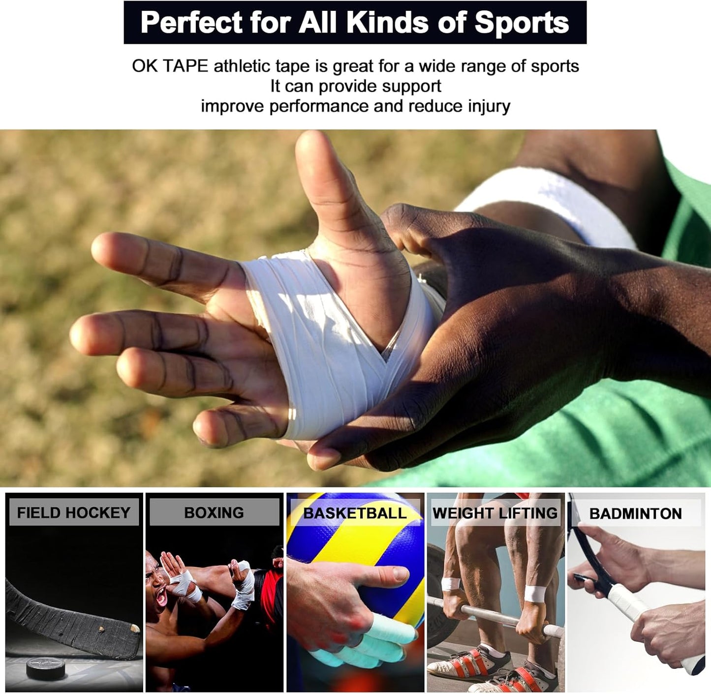 OK TAPE Athletic Sports Tape（4 Packs) - 45ft Per Roll Very Strong Tape for Athlete & Sport Trainers & First Aid Injury Wrap, Perfect for Fingers Ankles Wrist on Bat, Hockey Stick - Green