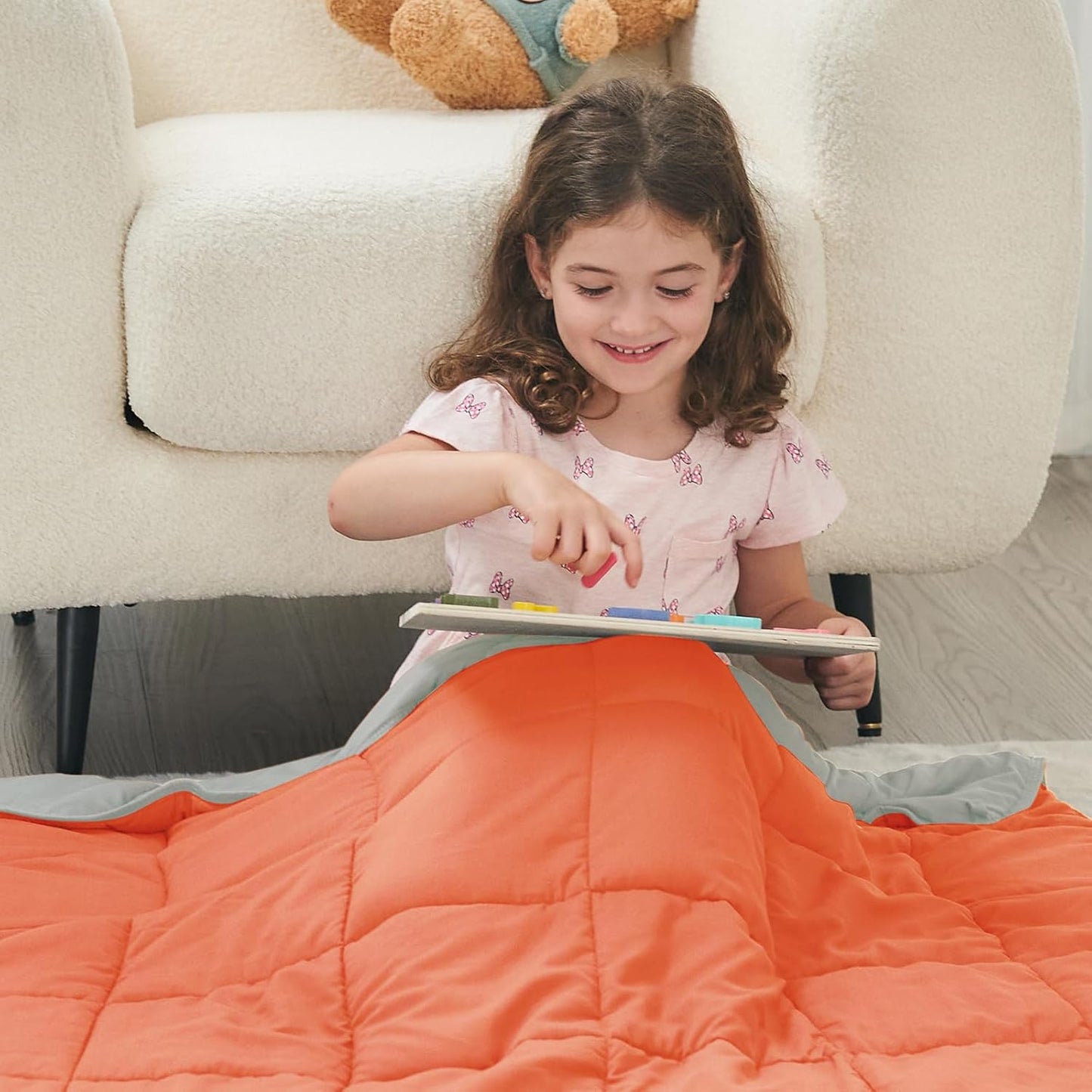 yescool Weighted Blanket (7 lbs, 41" x 60", Orange) Cooling Heavy Blanket for Sleeping Perfect for 60-90 lbs, Breathable Blanket with Premium Glass Bead, Machine Washable