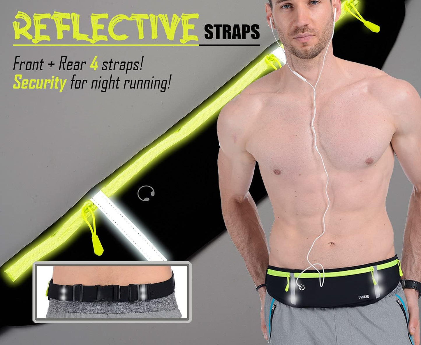 USHAKE Slim Running Belt, Workout Fanny Pack for Men Women,Exercise Waist Pack for Apple iPhone Holder, Runner Belt for Running Walking Cycling Camping Gym