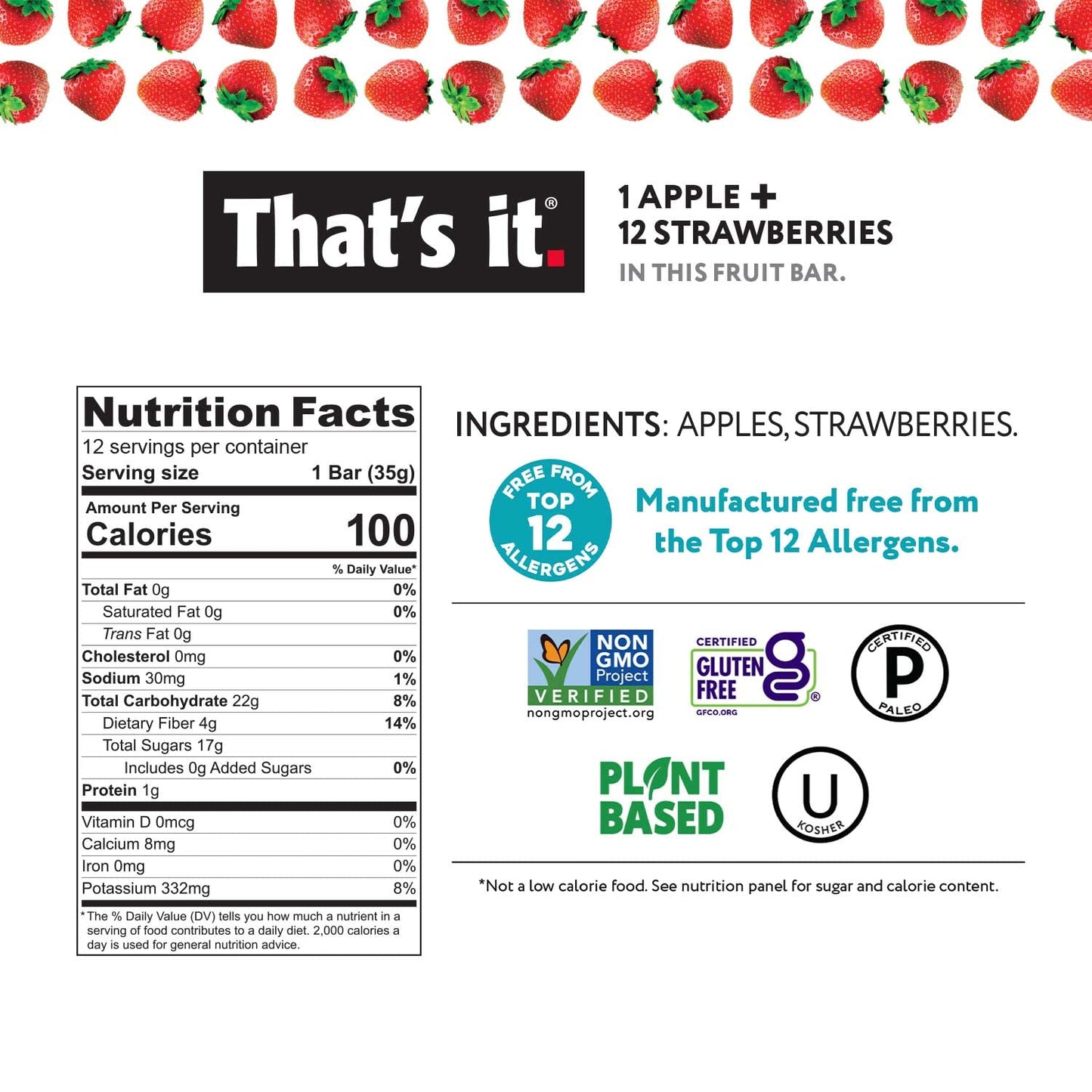 That's it. Variety Pack 100% Natural Real Fruit Bar, Best High Fiber Vegan, Gluten Free Healthy Snack, Paleo for Children & Adults, Non GMO No Added Sugar, No Preservatives Energy Food (12 Pack)