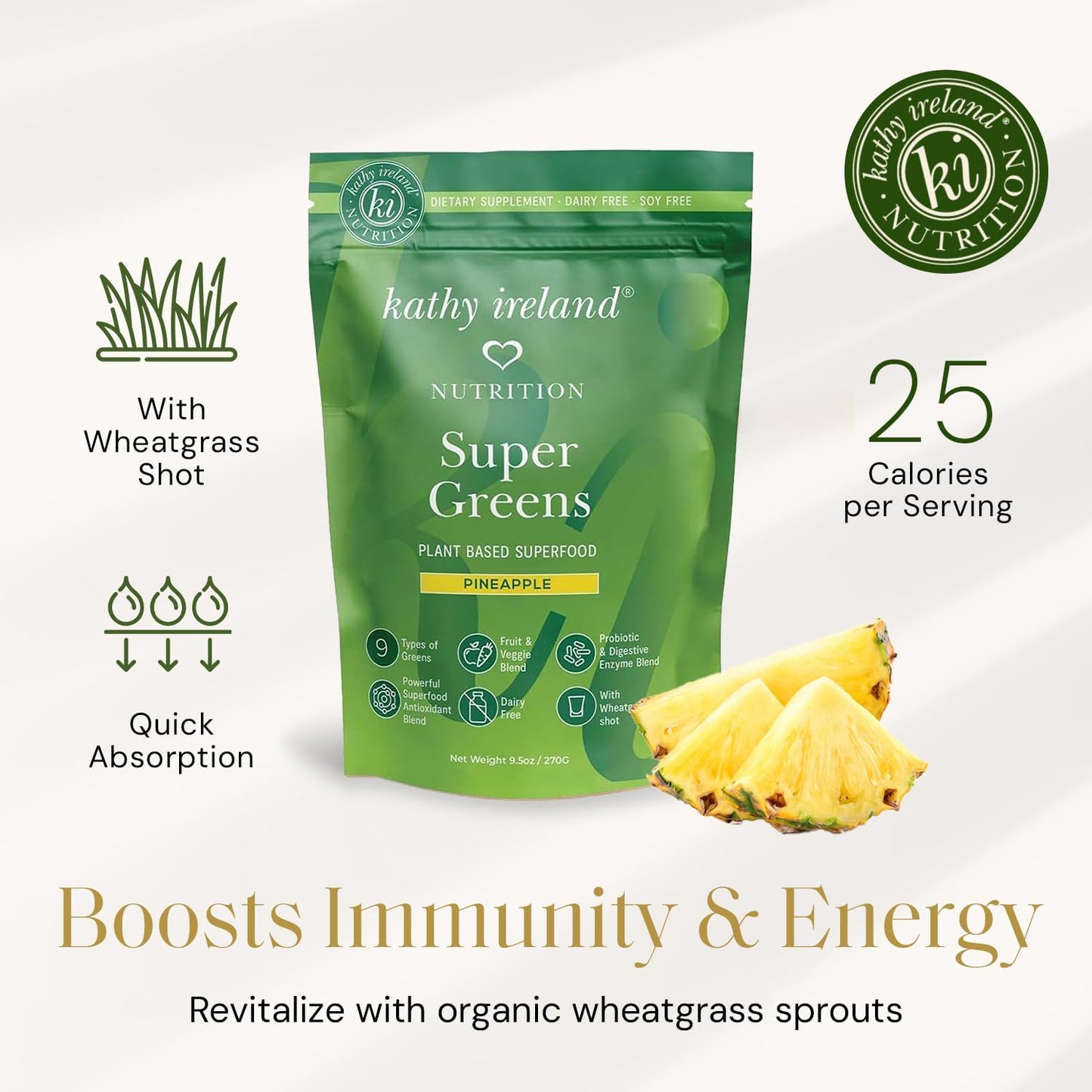 Plant Based Super Greens Powder Mix, Pineapple, 9.5oz