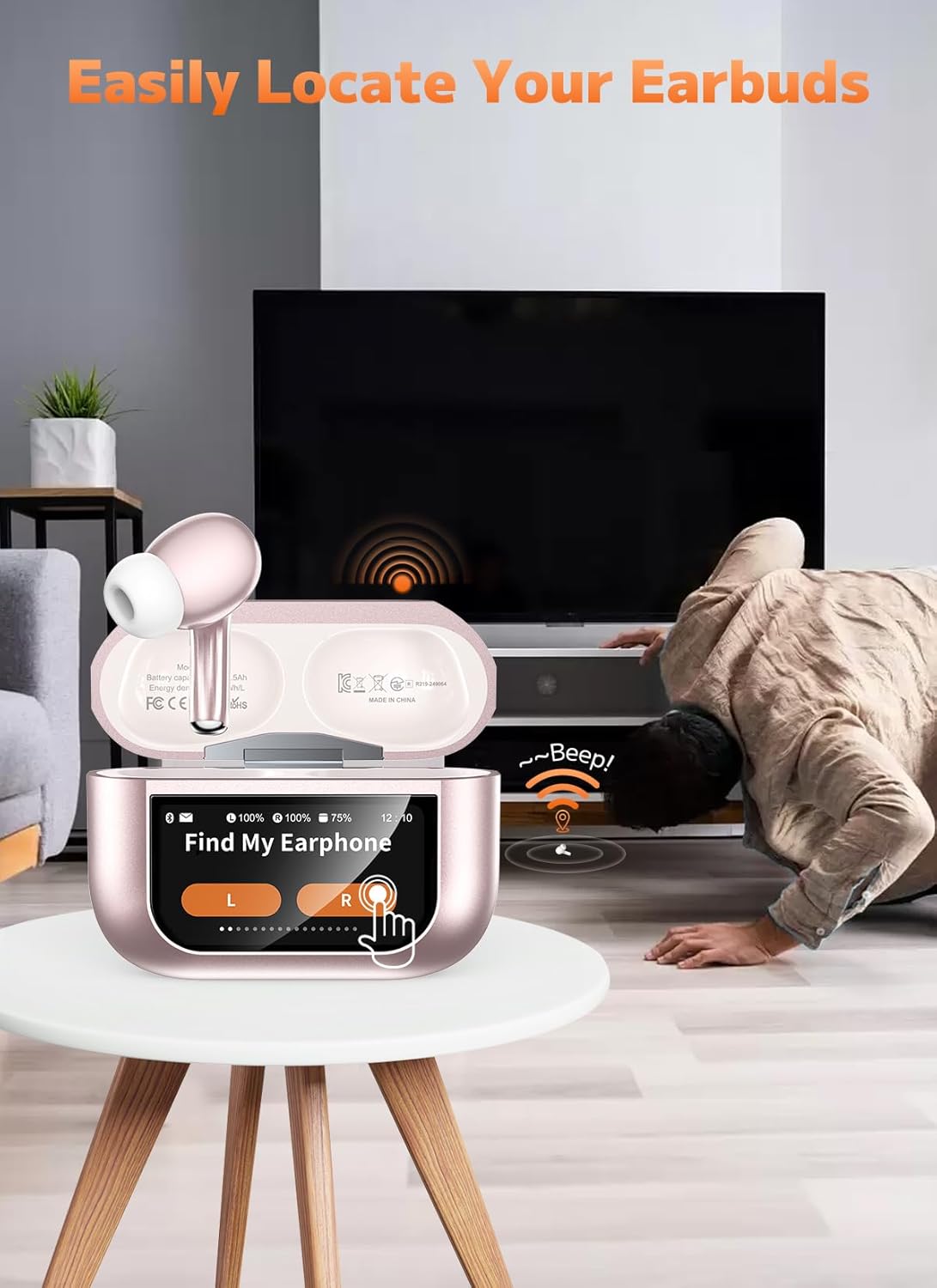 Wireless Earbuds, Bluetooth 5.4 Ear Buds with Multifunctional Touch Screen, ANC/ENC Noise Cancelling Headphones with 48H Playtime, Bass Stereo Sound, for Laptop, Android/iOS, Pad, Rose Gold