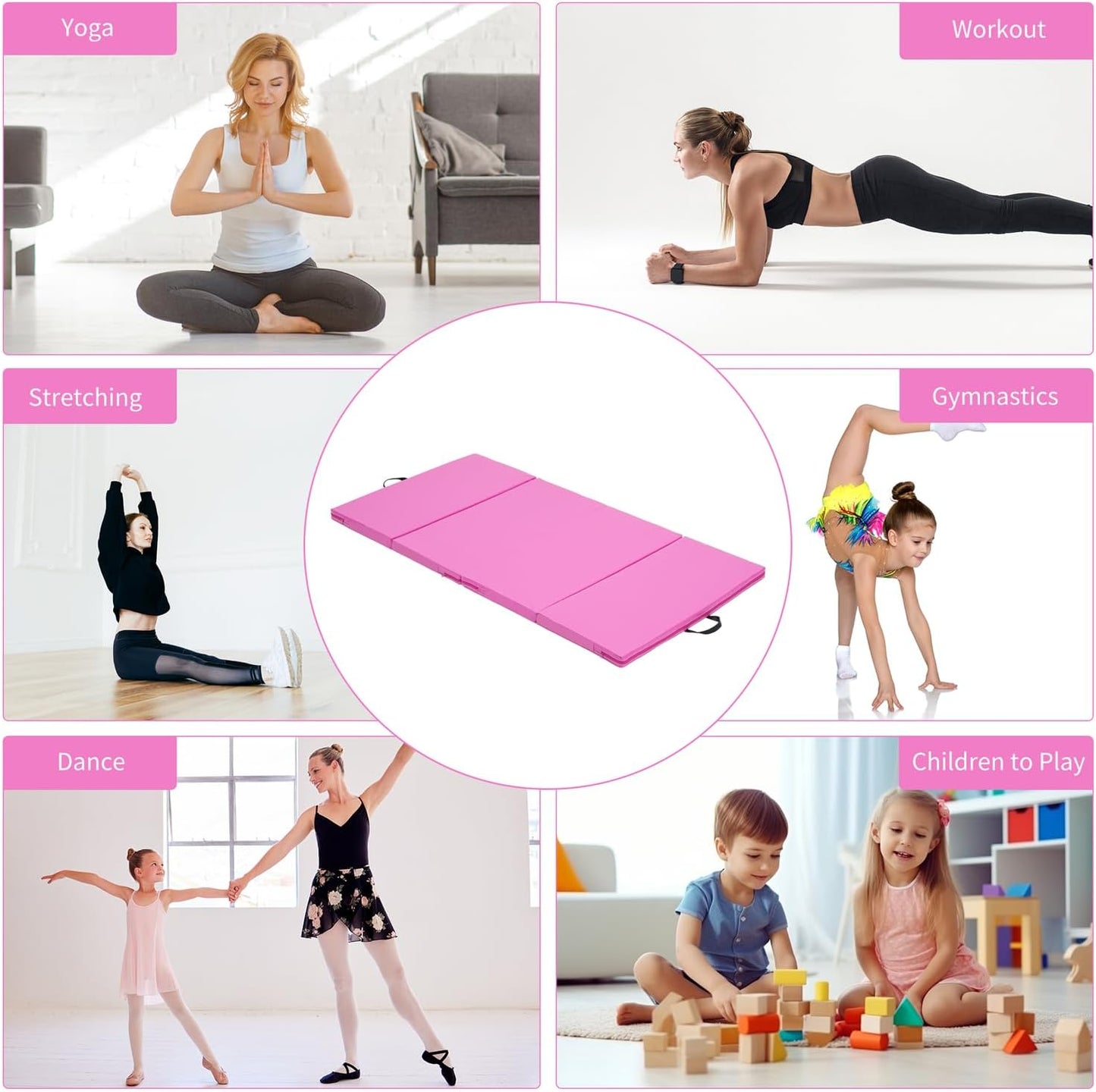 ZENOVA Gymnastics Mat 6'x3'x2''/4'x8'x2'' Exercise Mat Gym Mat for Home Aerobics Workout Foldable Tumbling Mat Children Gifts