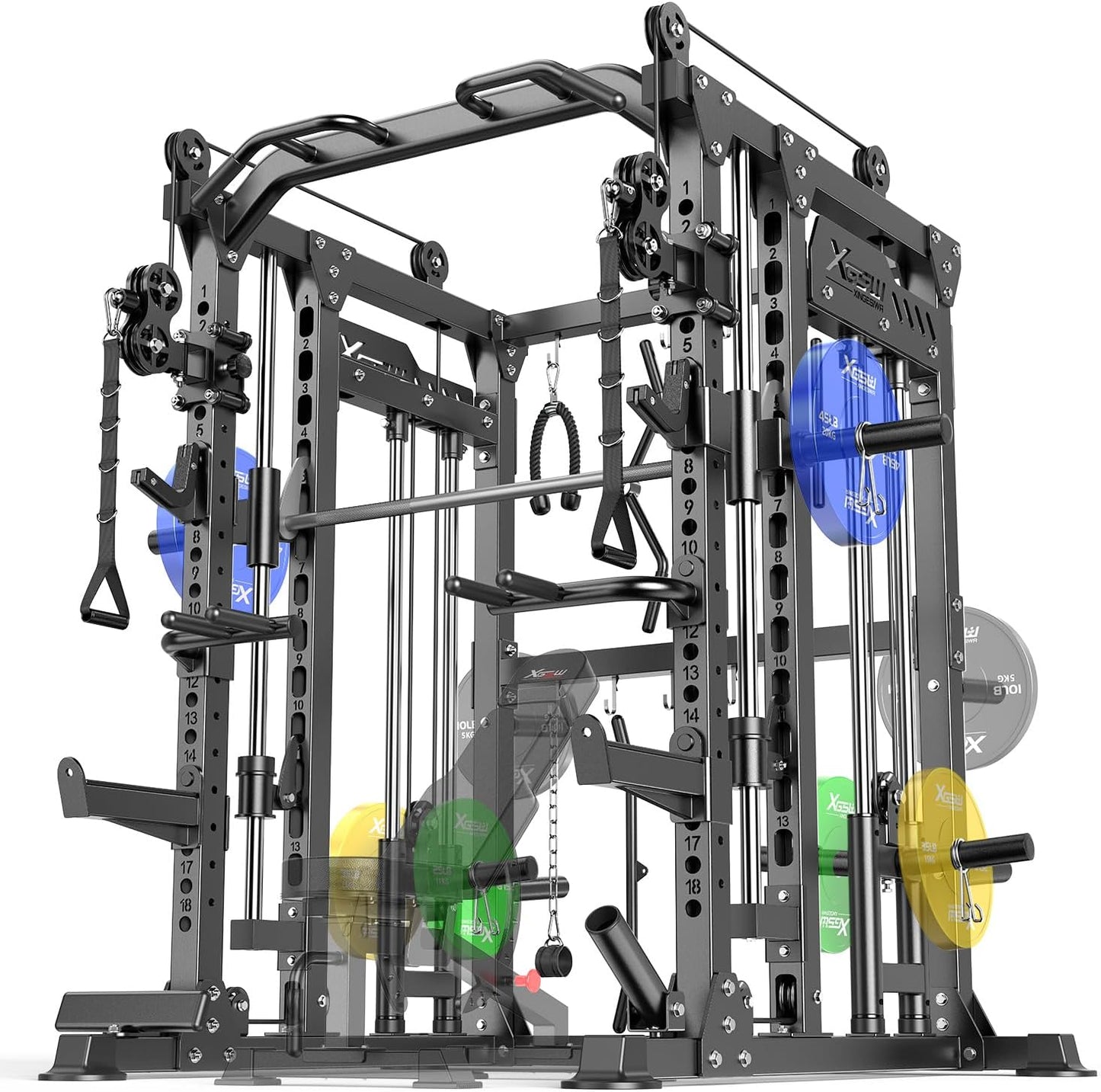 Power Cage,1600lbs Multi-Function Power Rack with Adjustable Cable Crossover System and More Training Attachment, Weight Cage for Home Gym